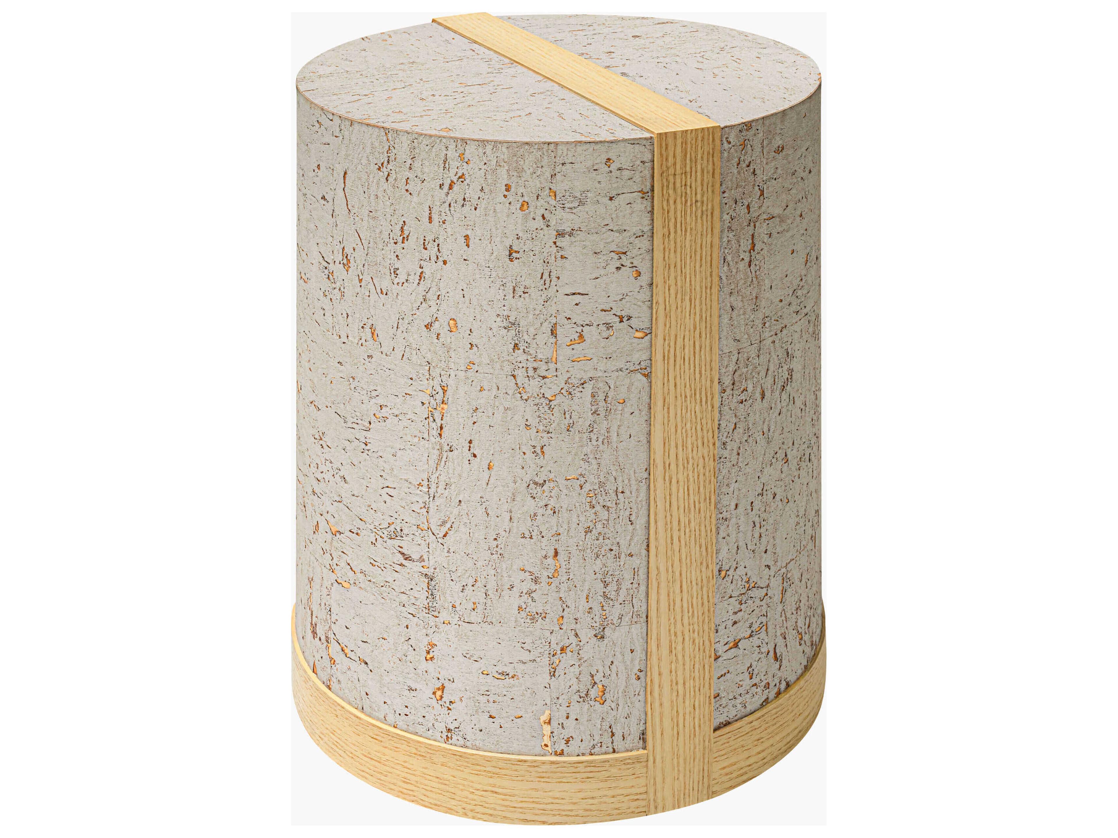 Faron Round Wood Silver Gray Brown End Table