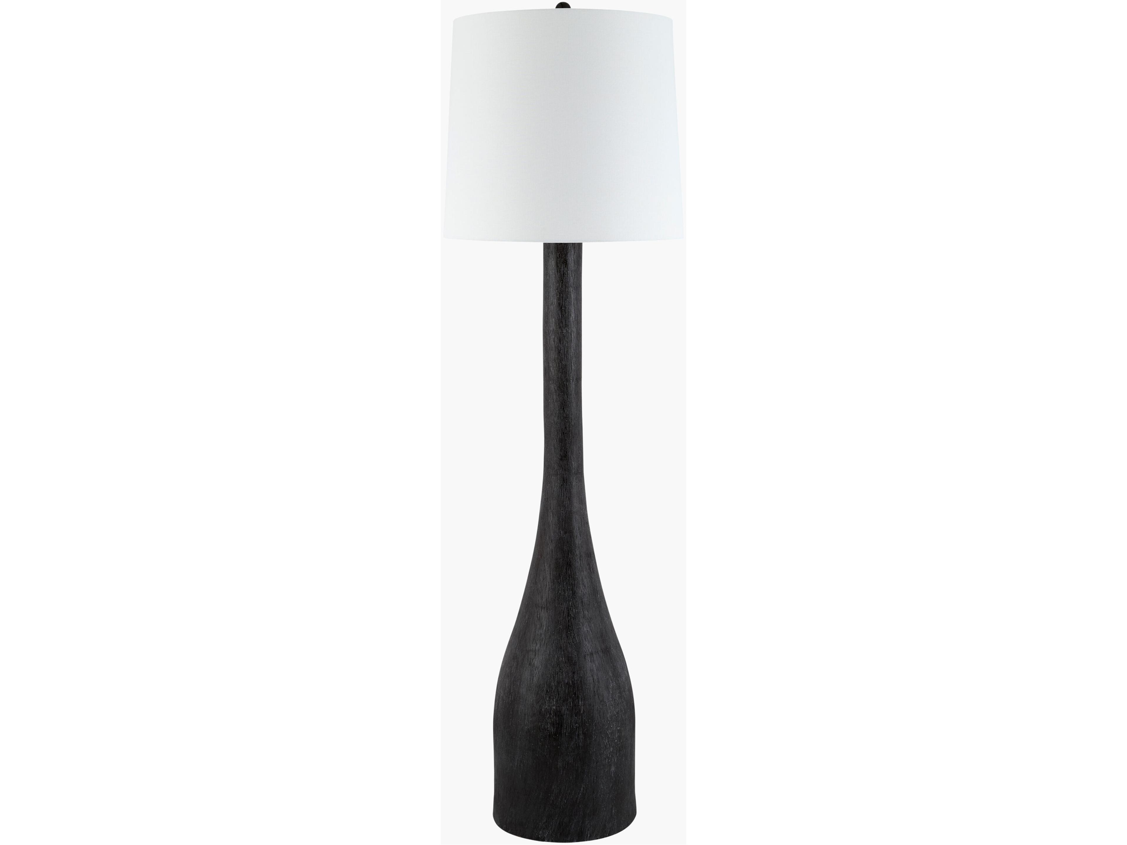 Fonce Dark Brown White Linen Black Floor Lamp