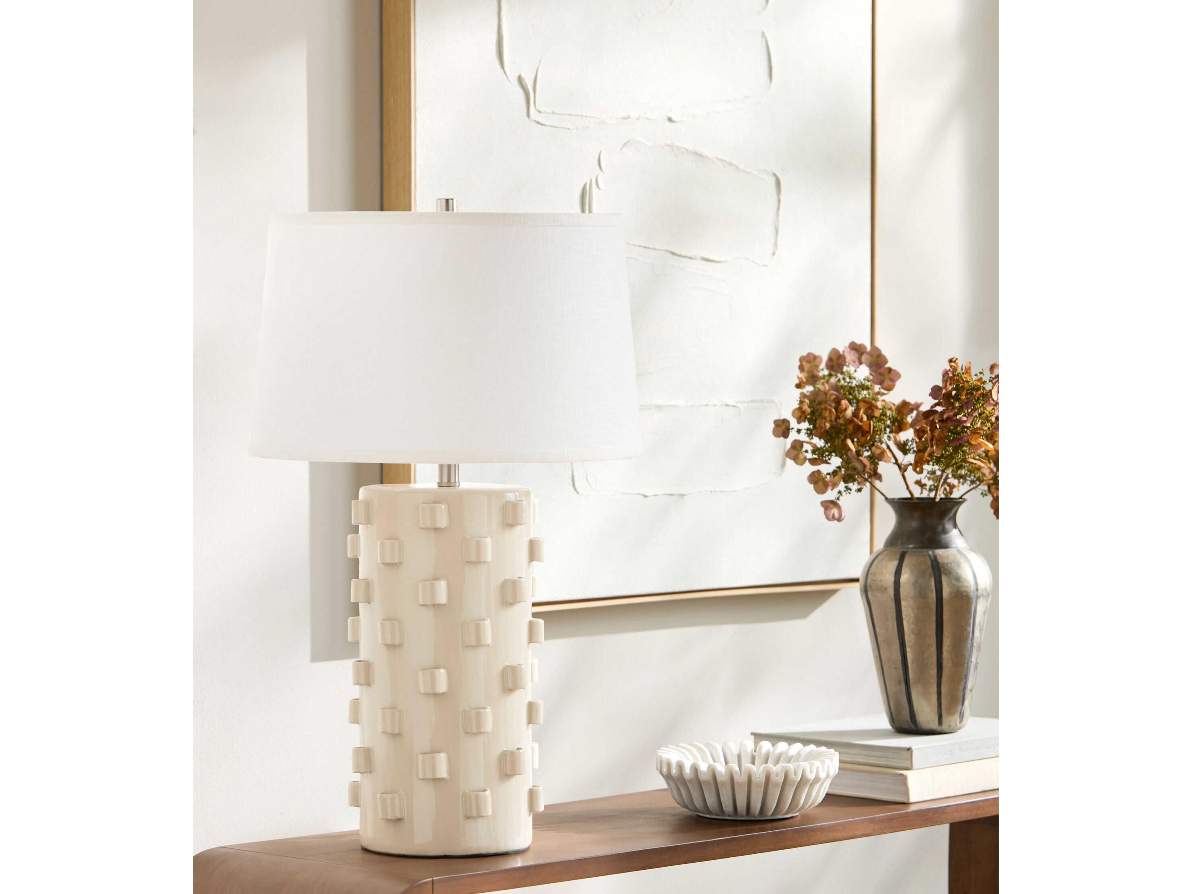 Surya Fedje Cream White Linen Off Buffet Lamp