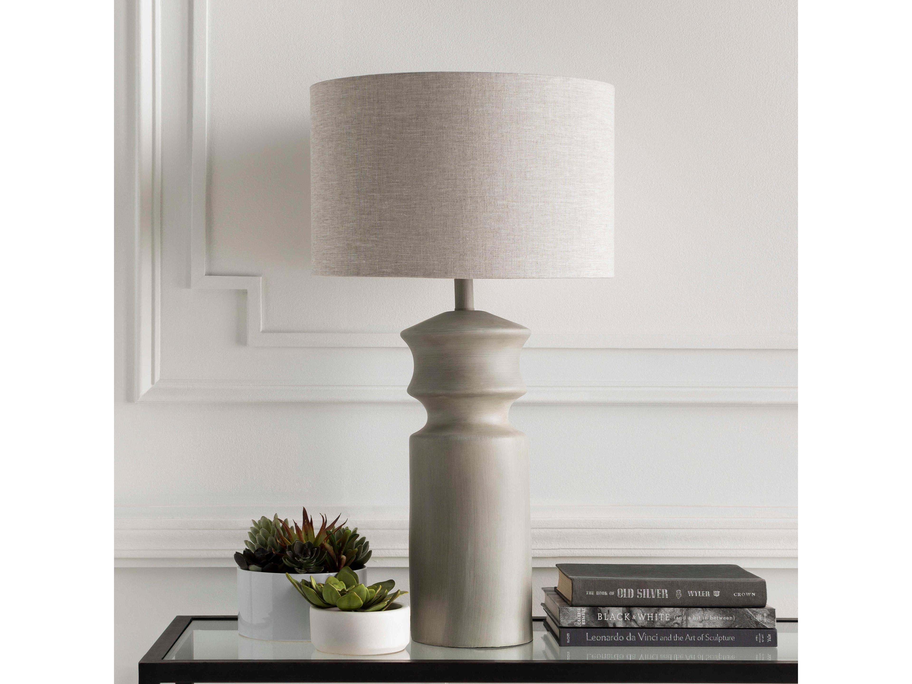Surya Forger Light Gray Taupe Linen Buffet Lamp