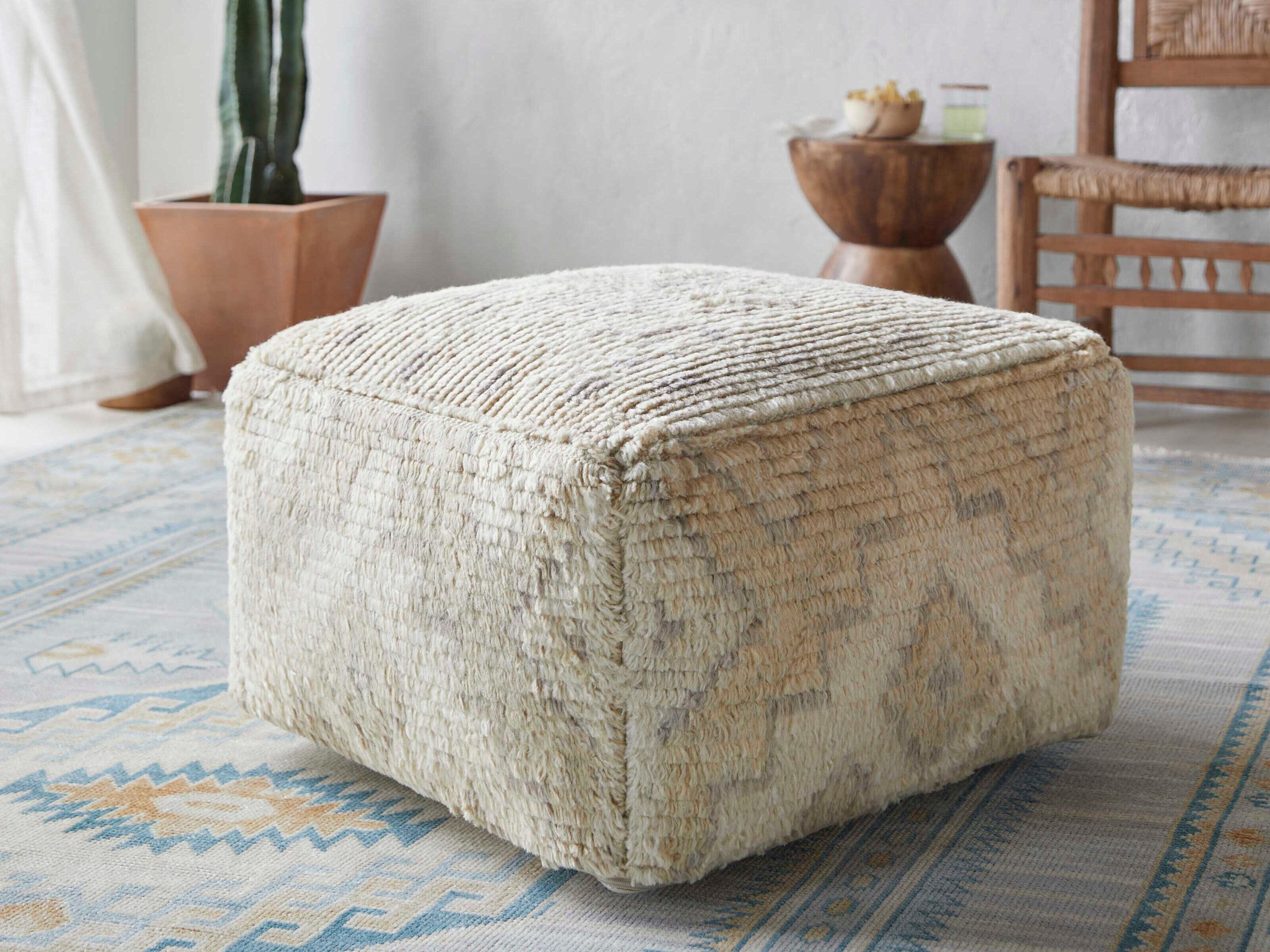 Surya Freyja Beige Upholstered Pouf