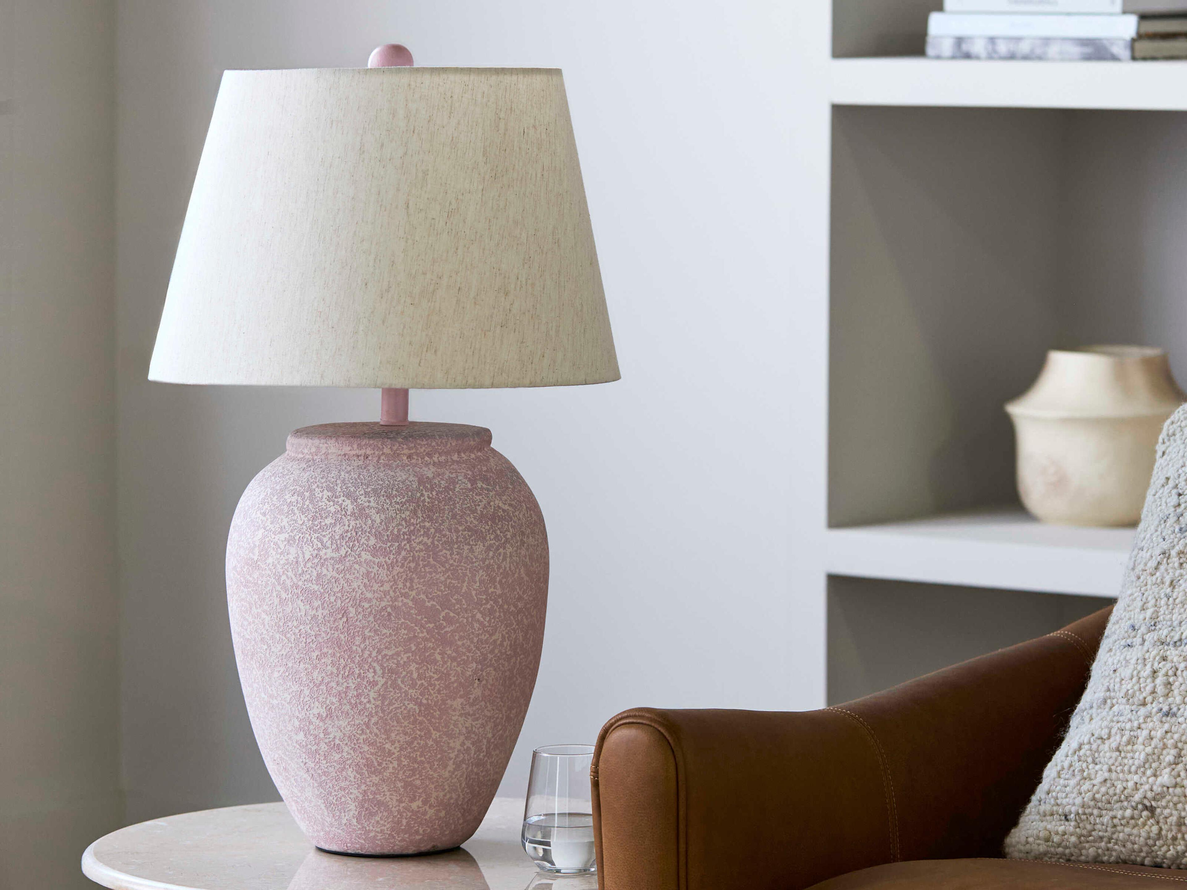 Surya Galdar White Beige Cotton Pink Buffet Lamp