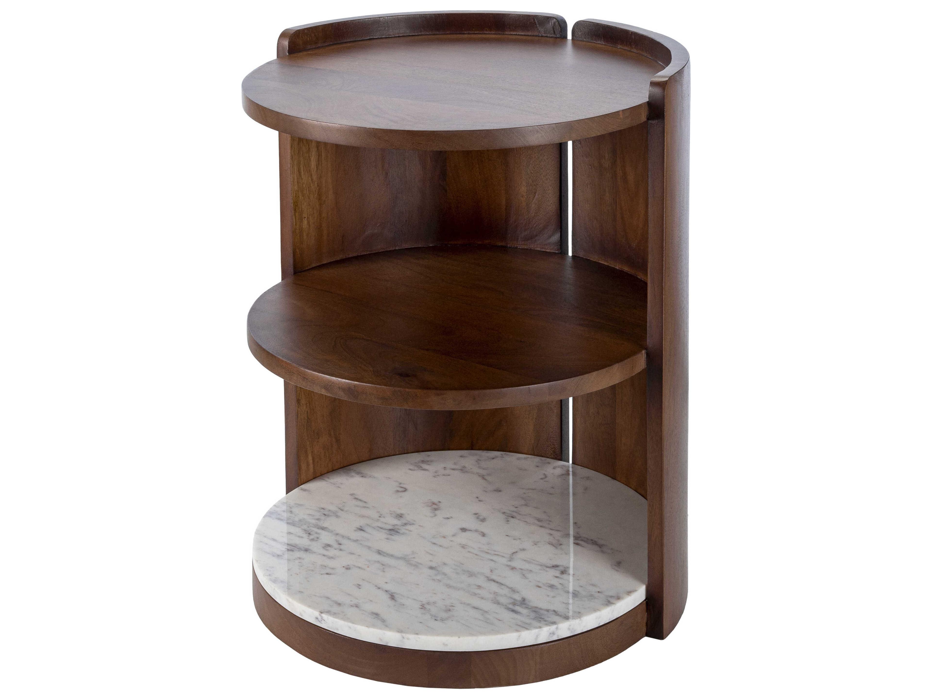 Gerald Round Wood Dark Brown White End Table