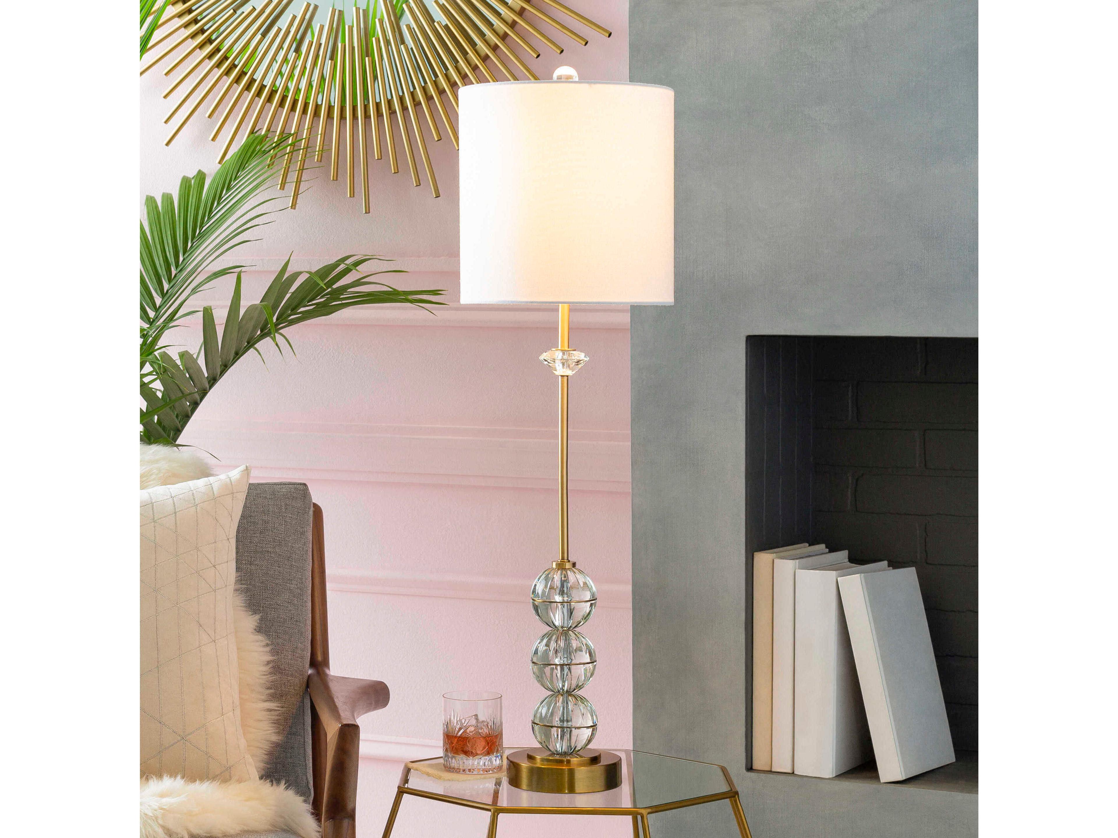 Surya Grantley Clear White Linen Buffet Lamp