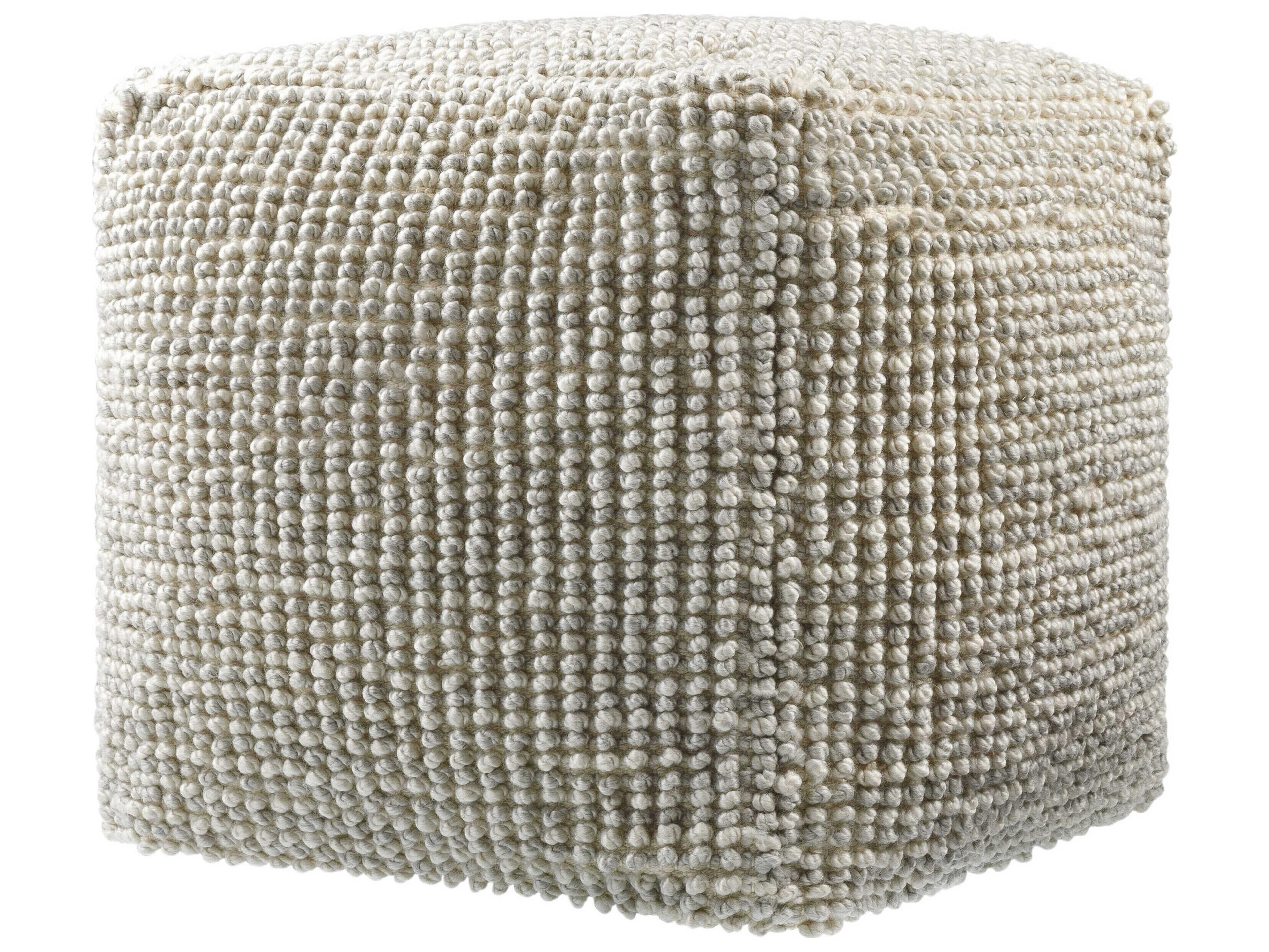 Surya Haruko Ivory Beige Upholstered Pouf