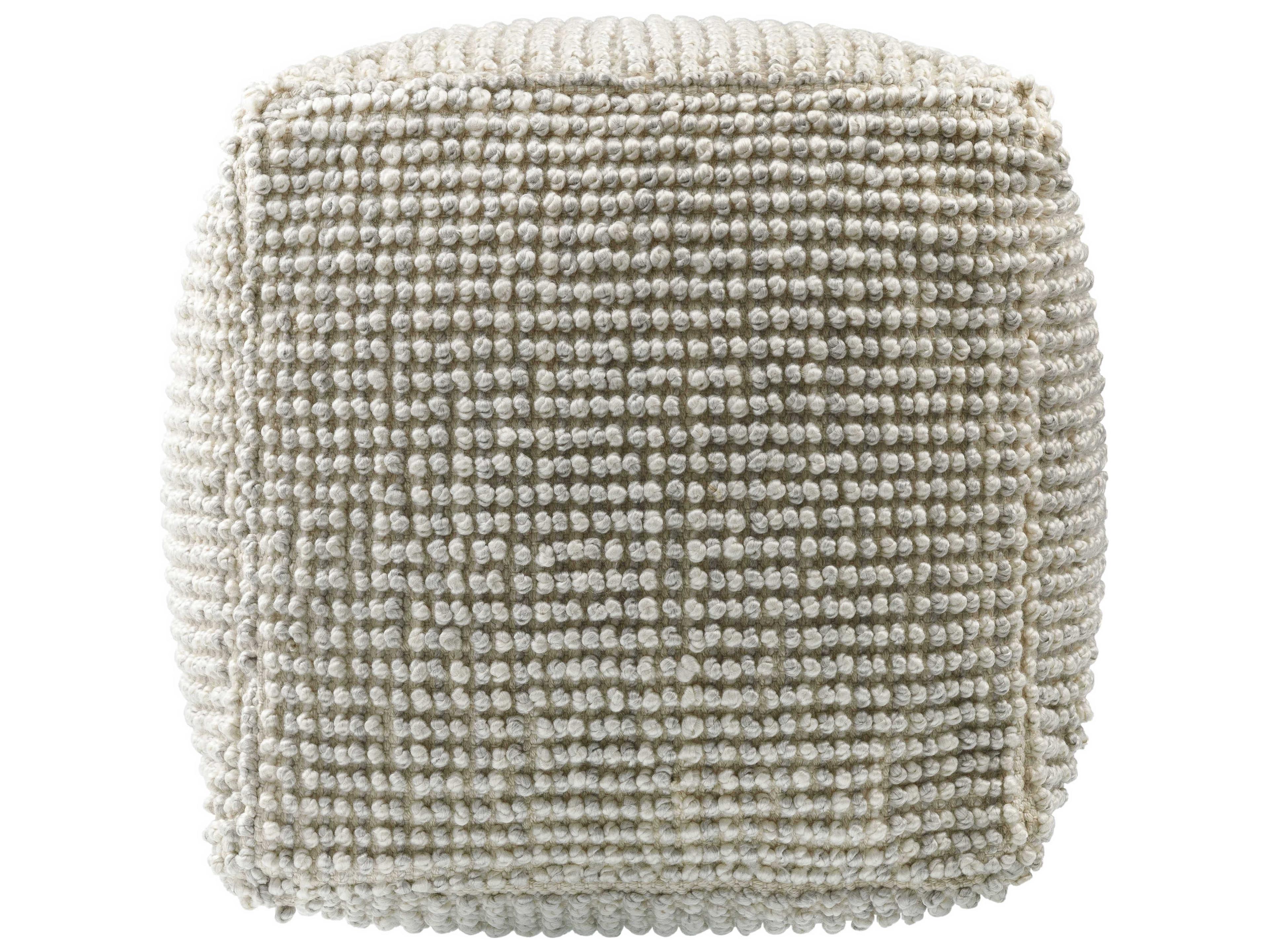 Surya Haruko Ivory Beige Upholstered Pouf