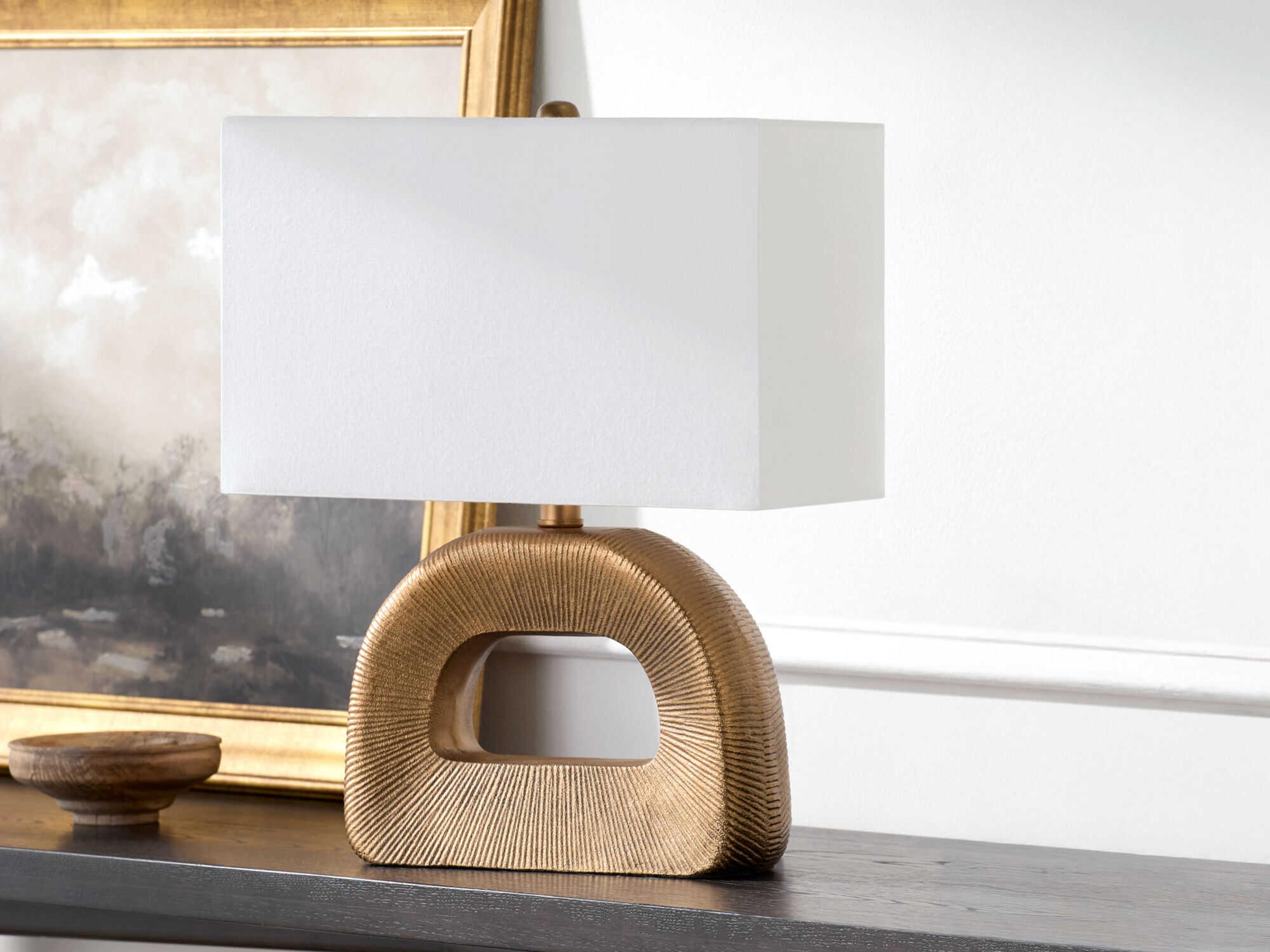 Surya Hennes Gold White Cotton Table Lamp