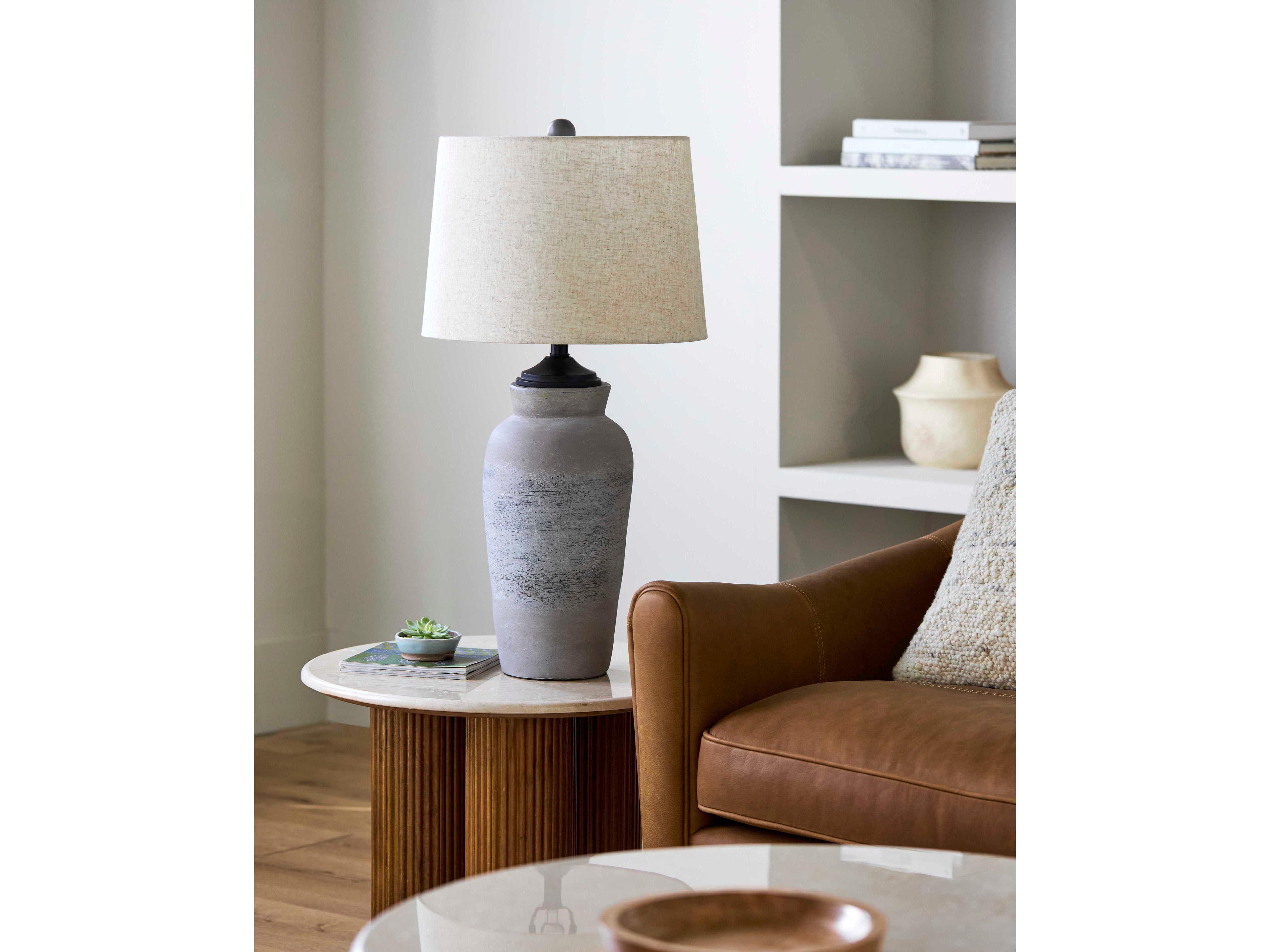 Surya Hierro Gray Beige Cotton Buffet Lamp