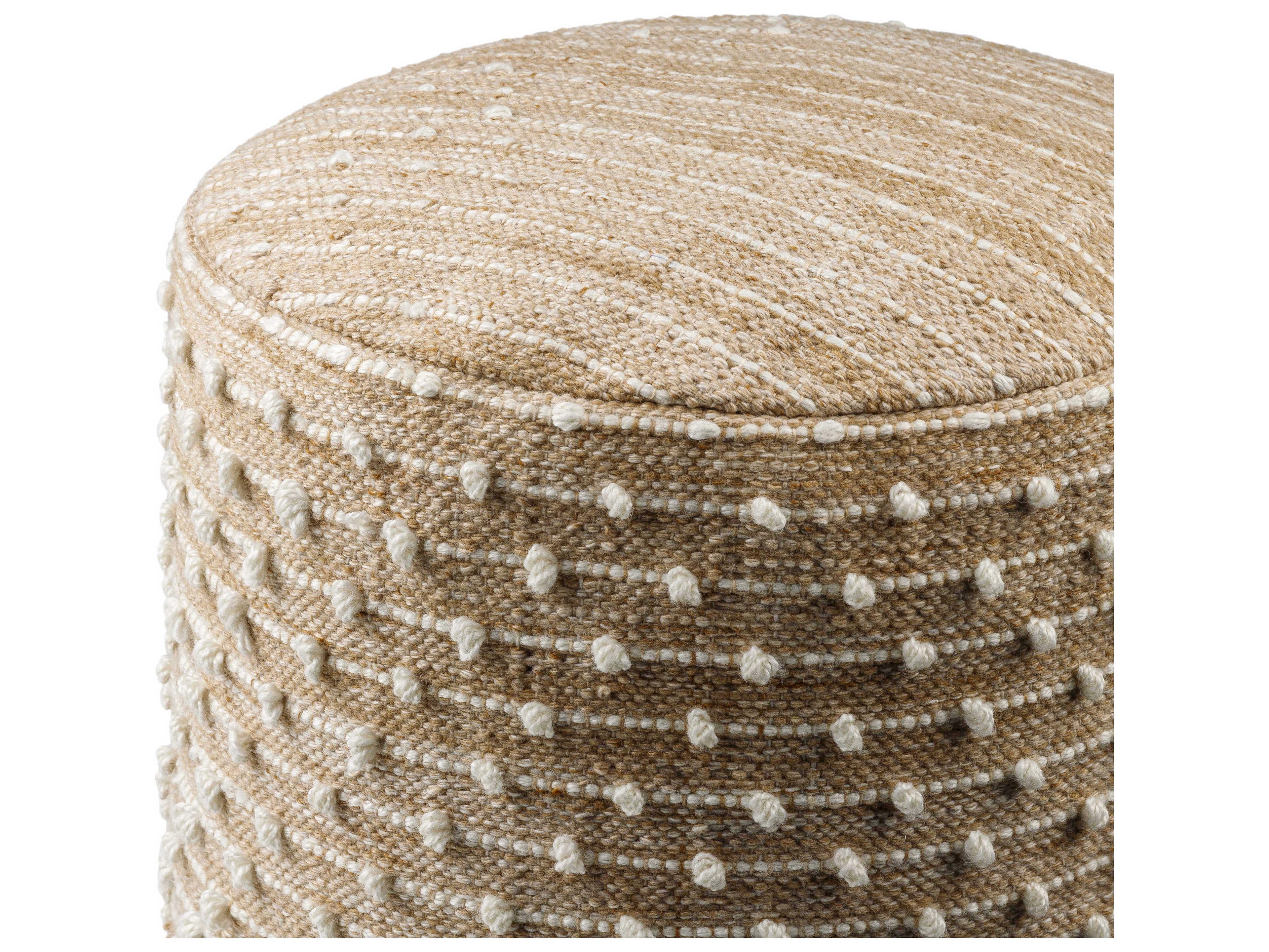 Surya Imani Beige Upholstered Pouf