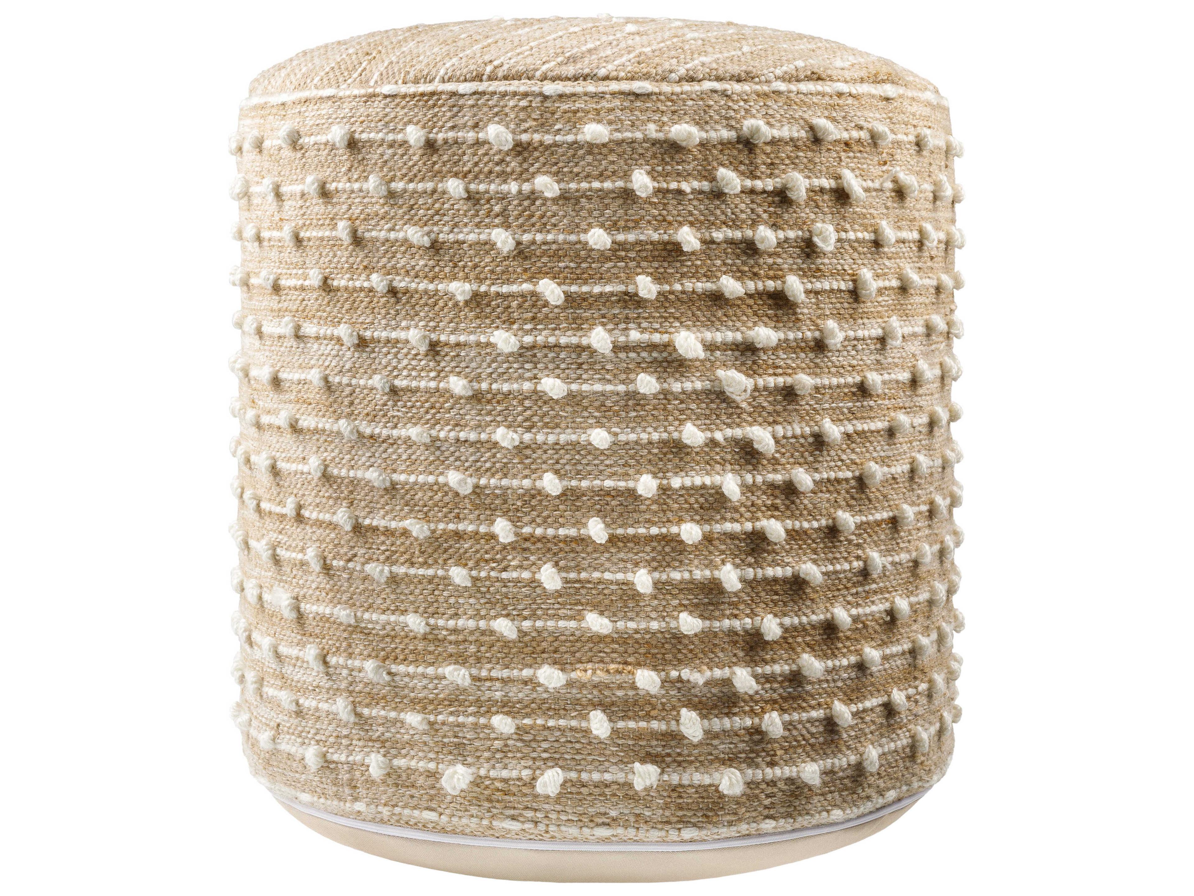 Surya Imani Beige Upholstered Pouf