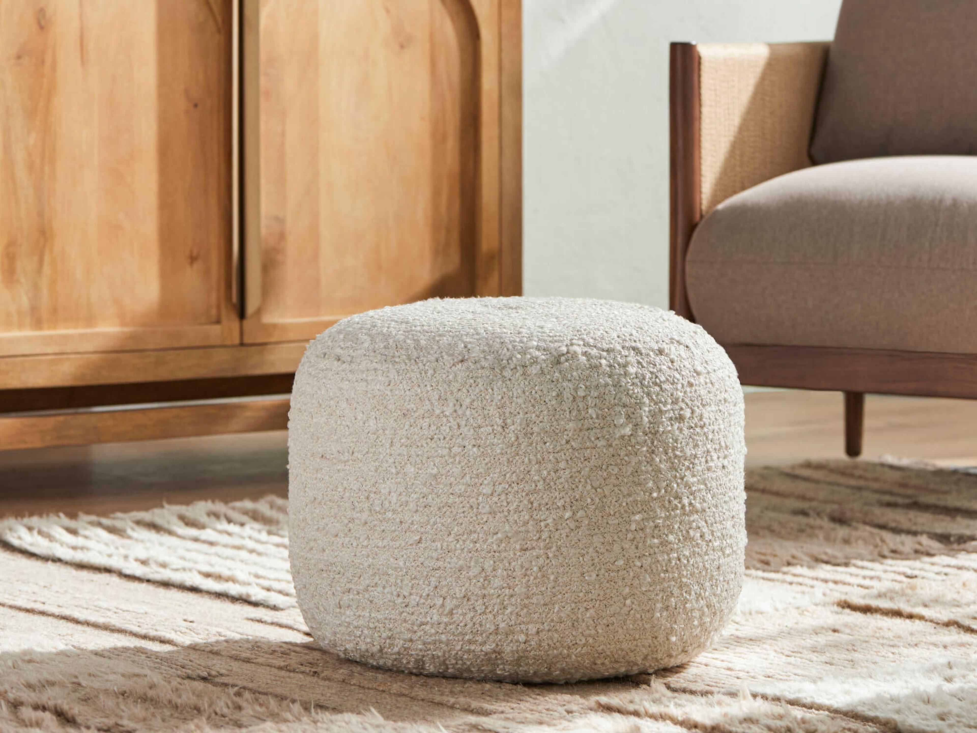 Surya Iverson White Upholstered Pouf