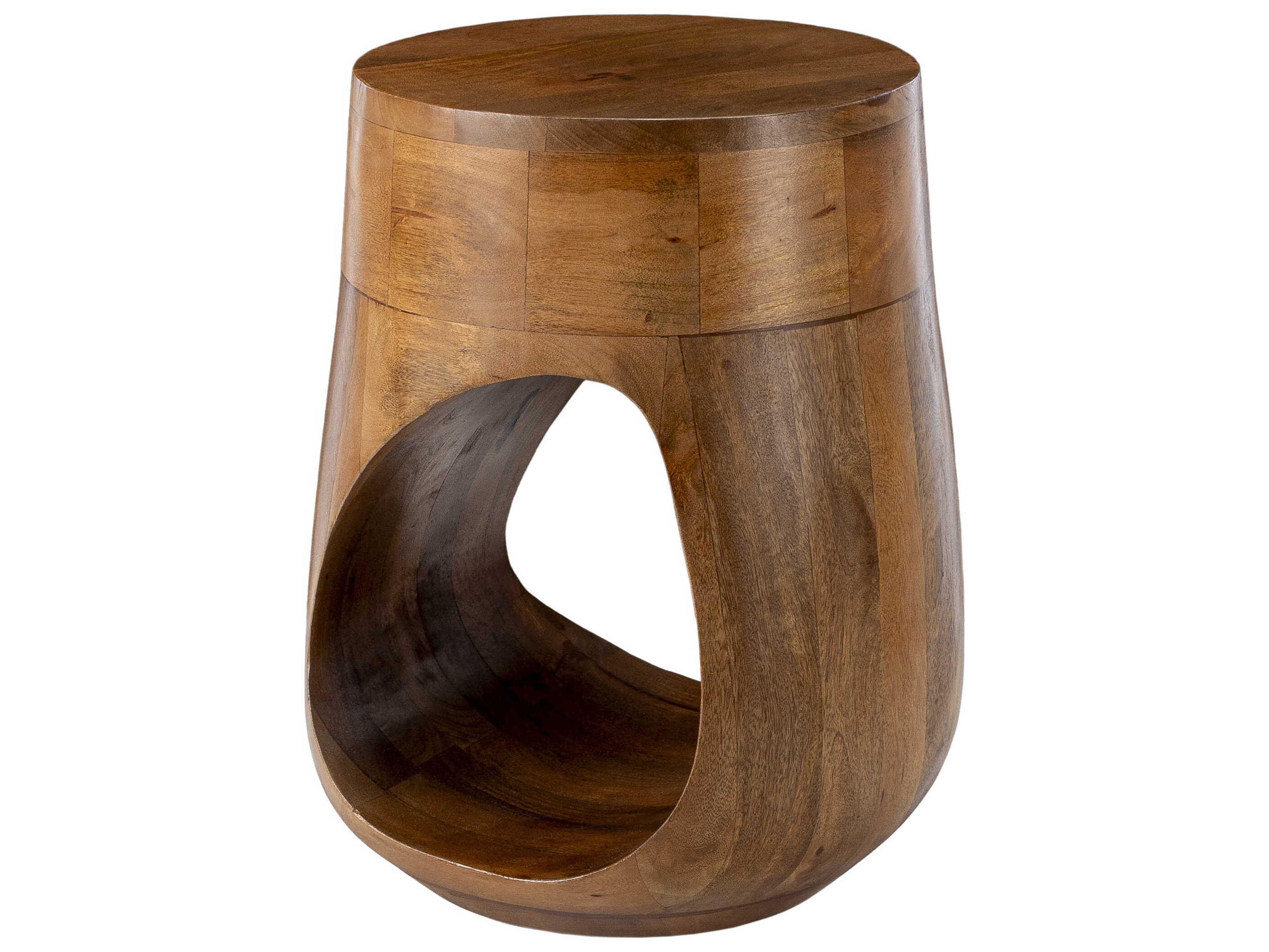 Isiri Round Wood Brown Black End Table