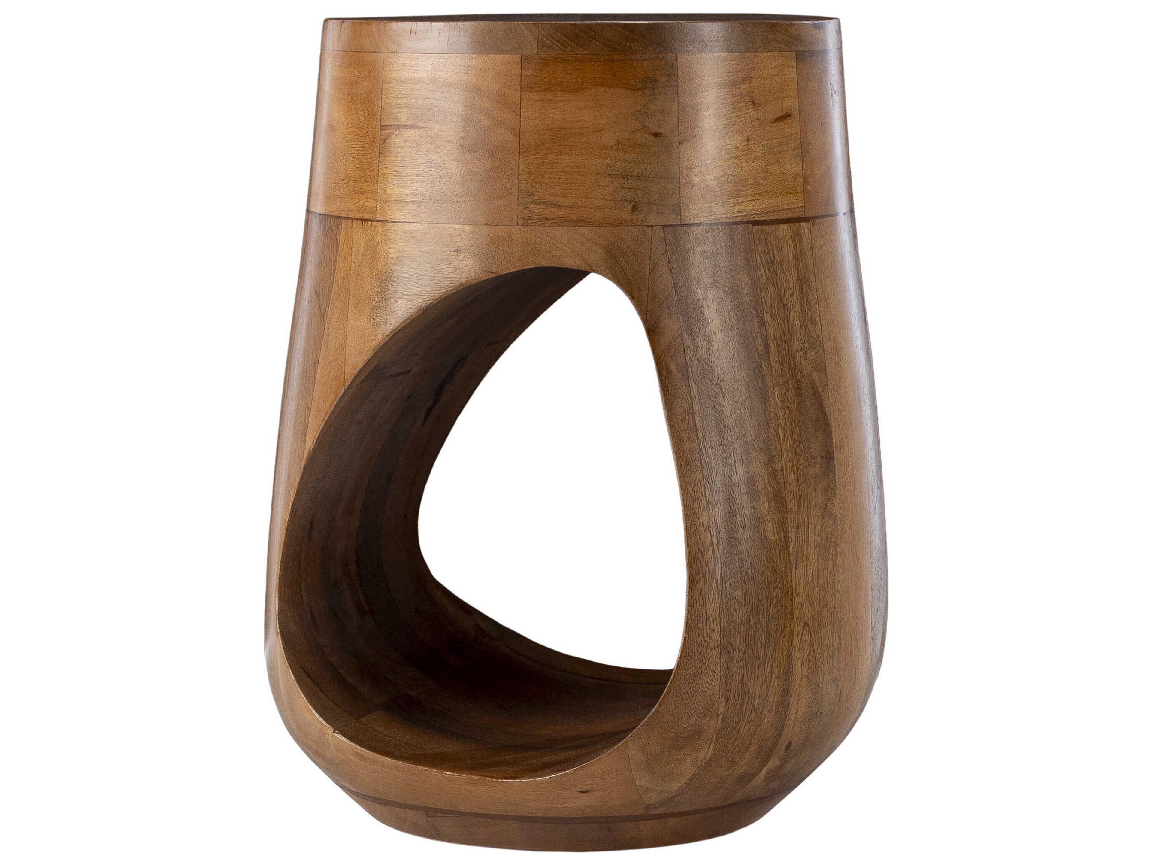 Surya Isiri Round Wood Brown Black End Table