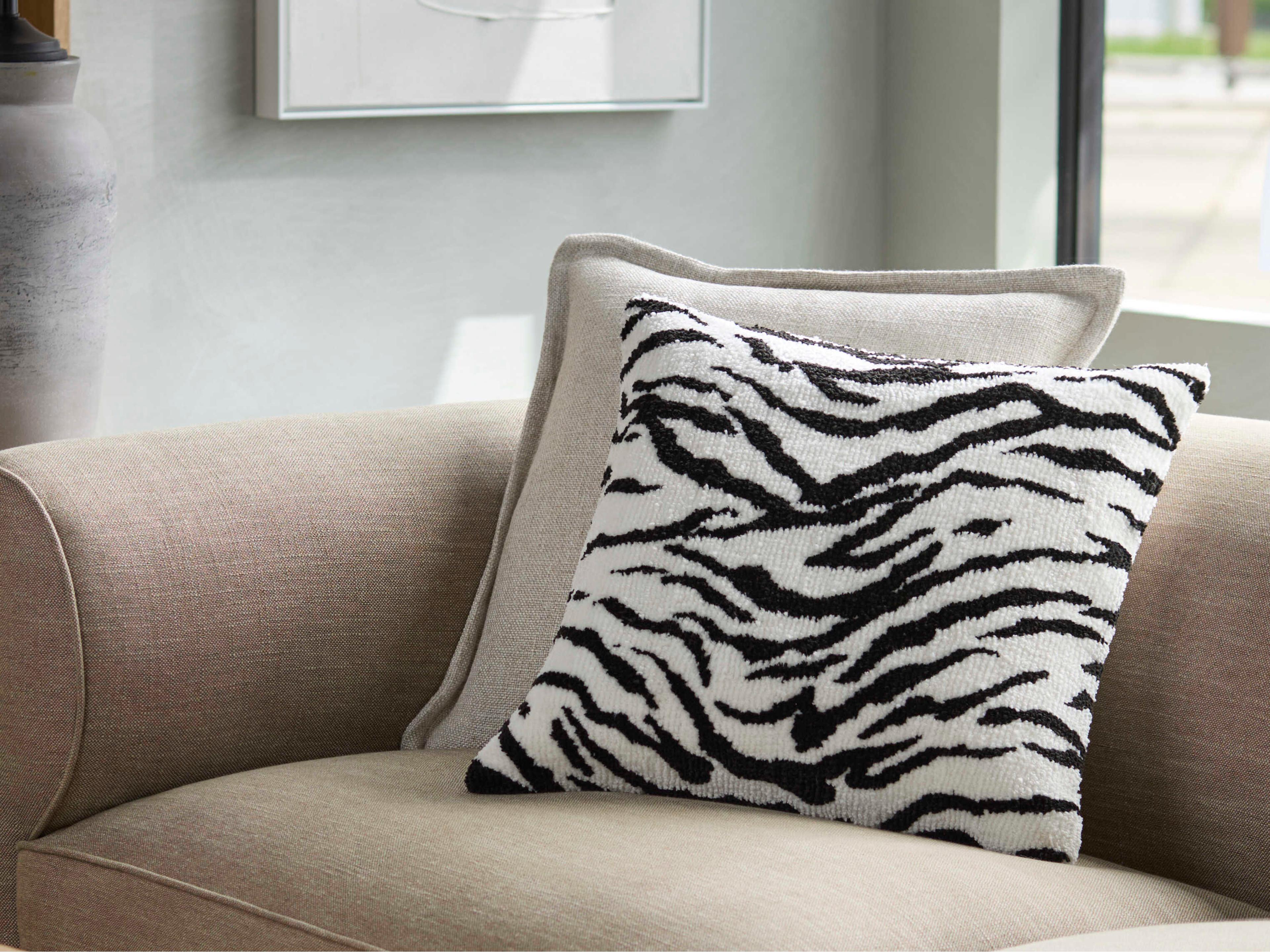 Surya Jungle Cat White Pillow