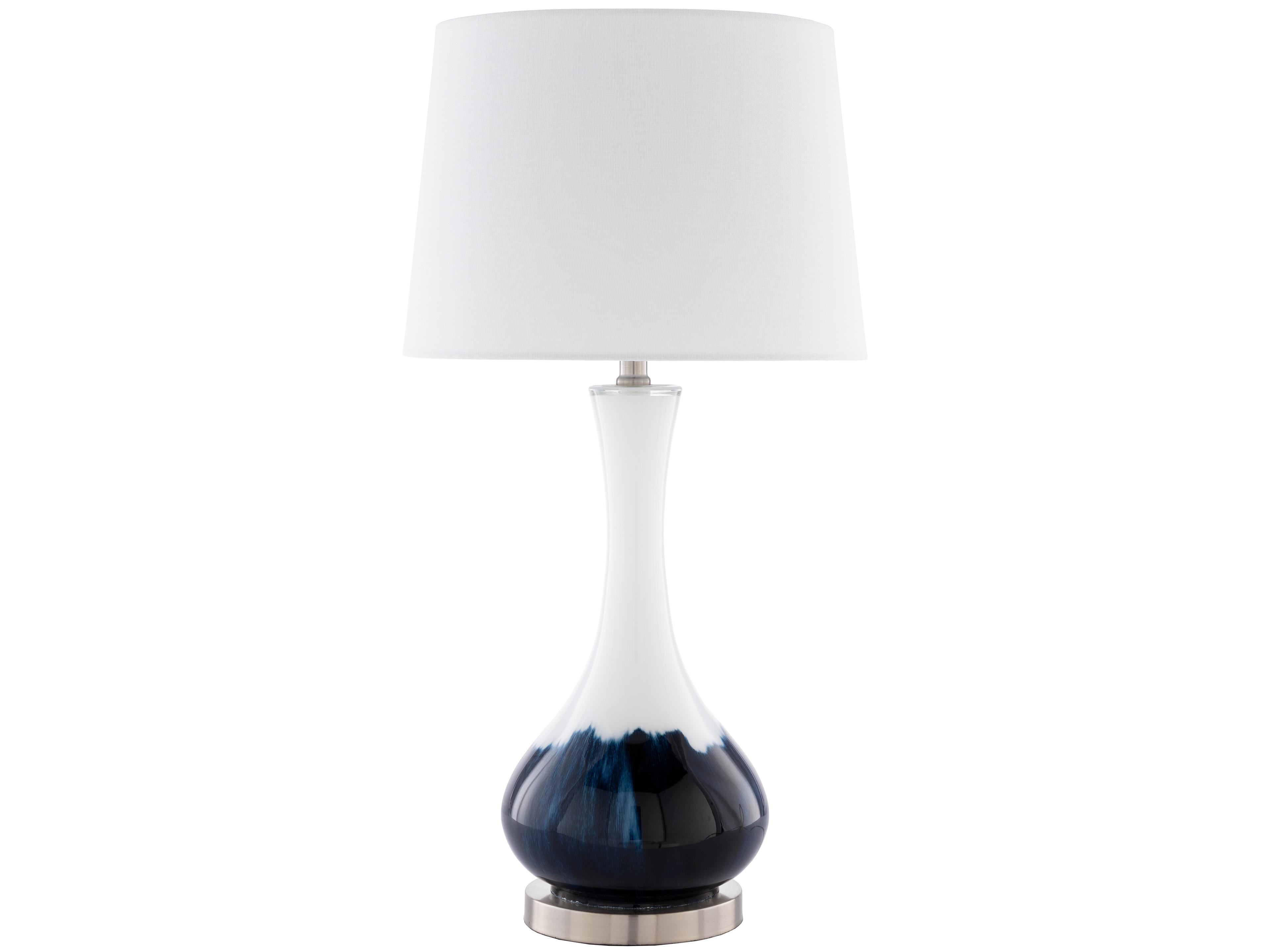 Surya Julissa Navy White Linen Black Buffet Lamp