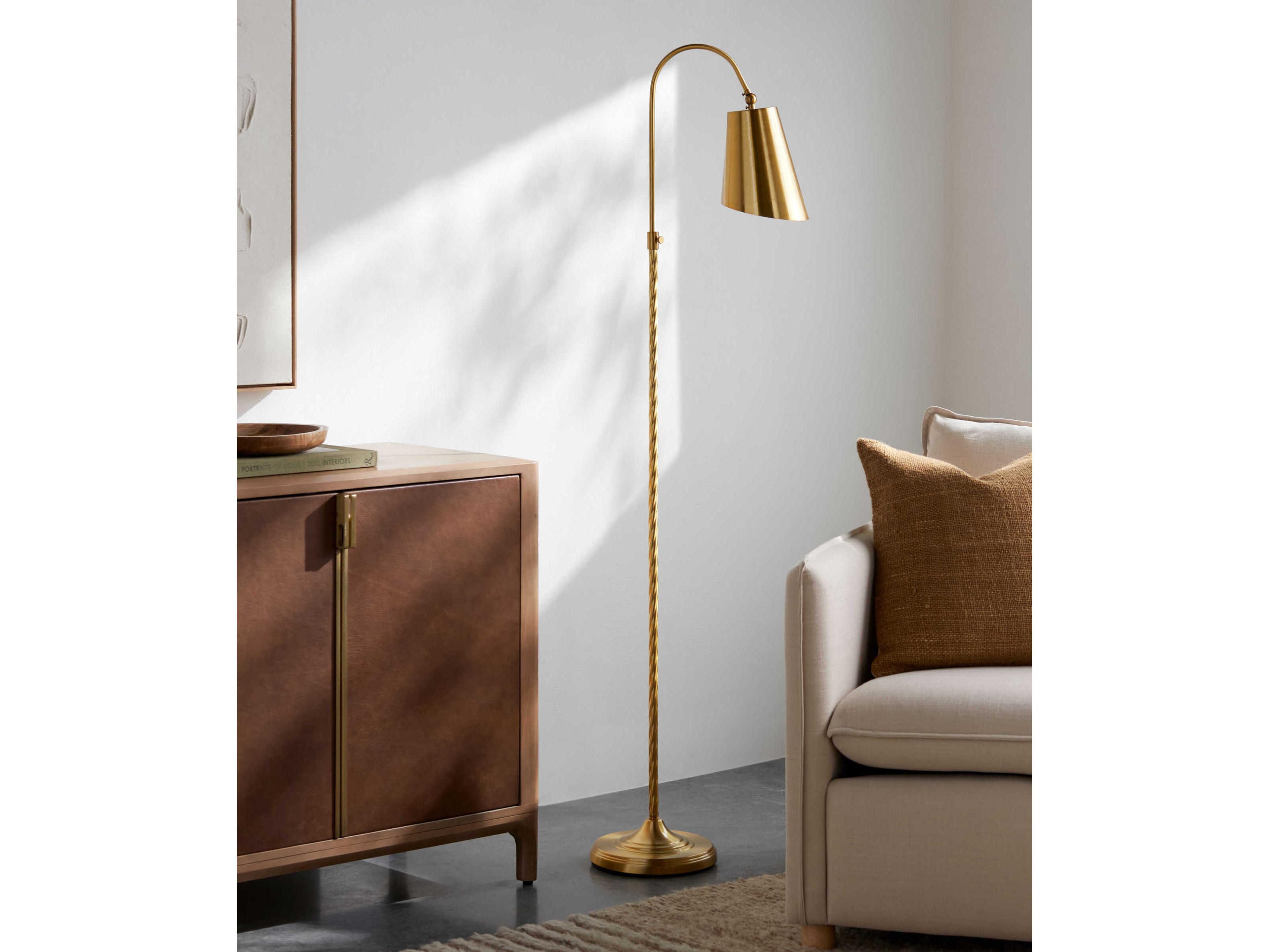 Surya Klawer Metallic Brass White Metal Floor Lamp