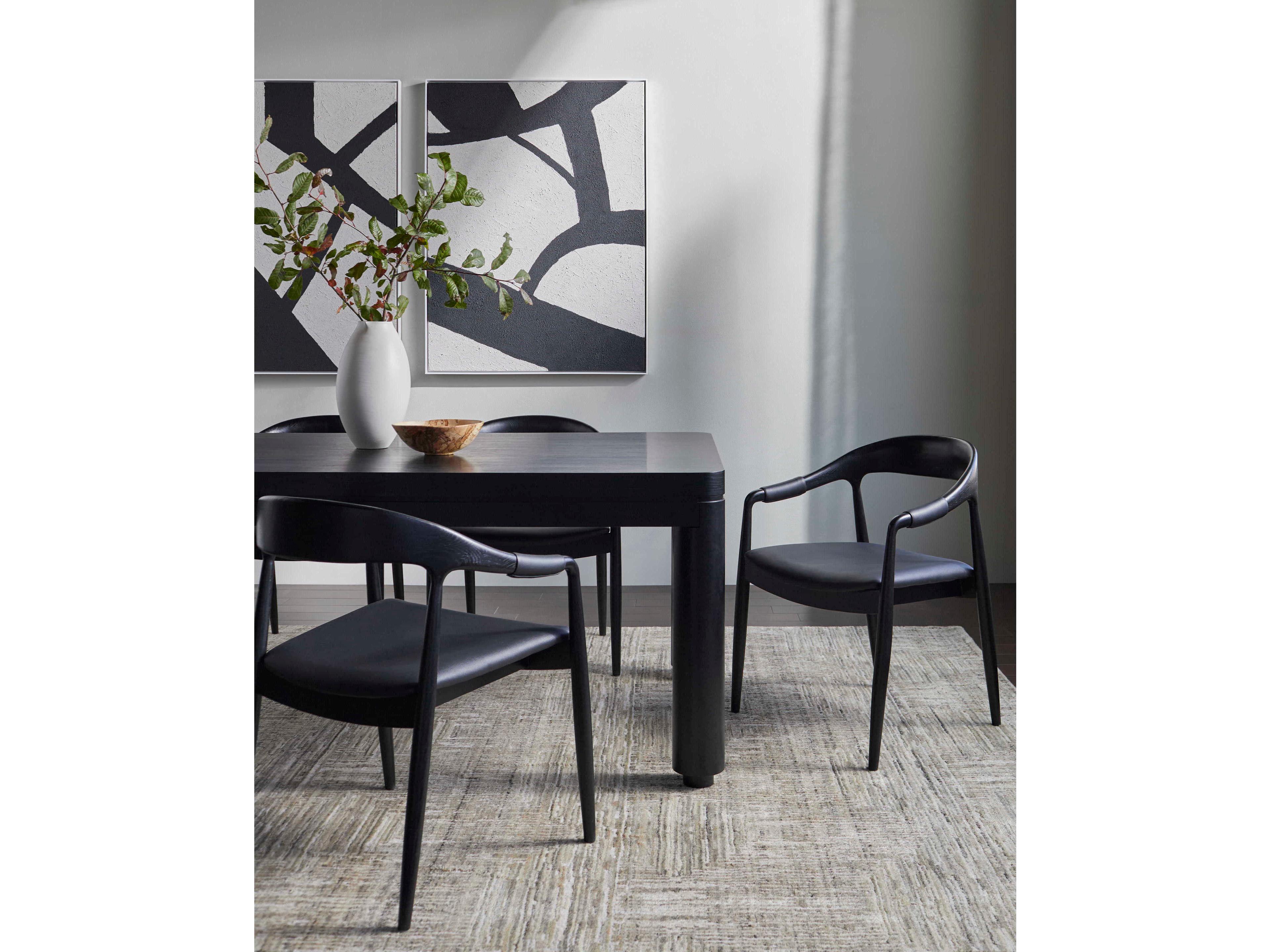 Surya Kisco Oak Wood Black Faux Leather Arm Dining Chair