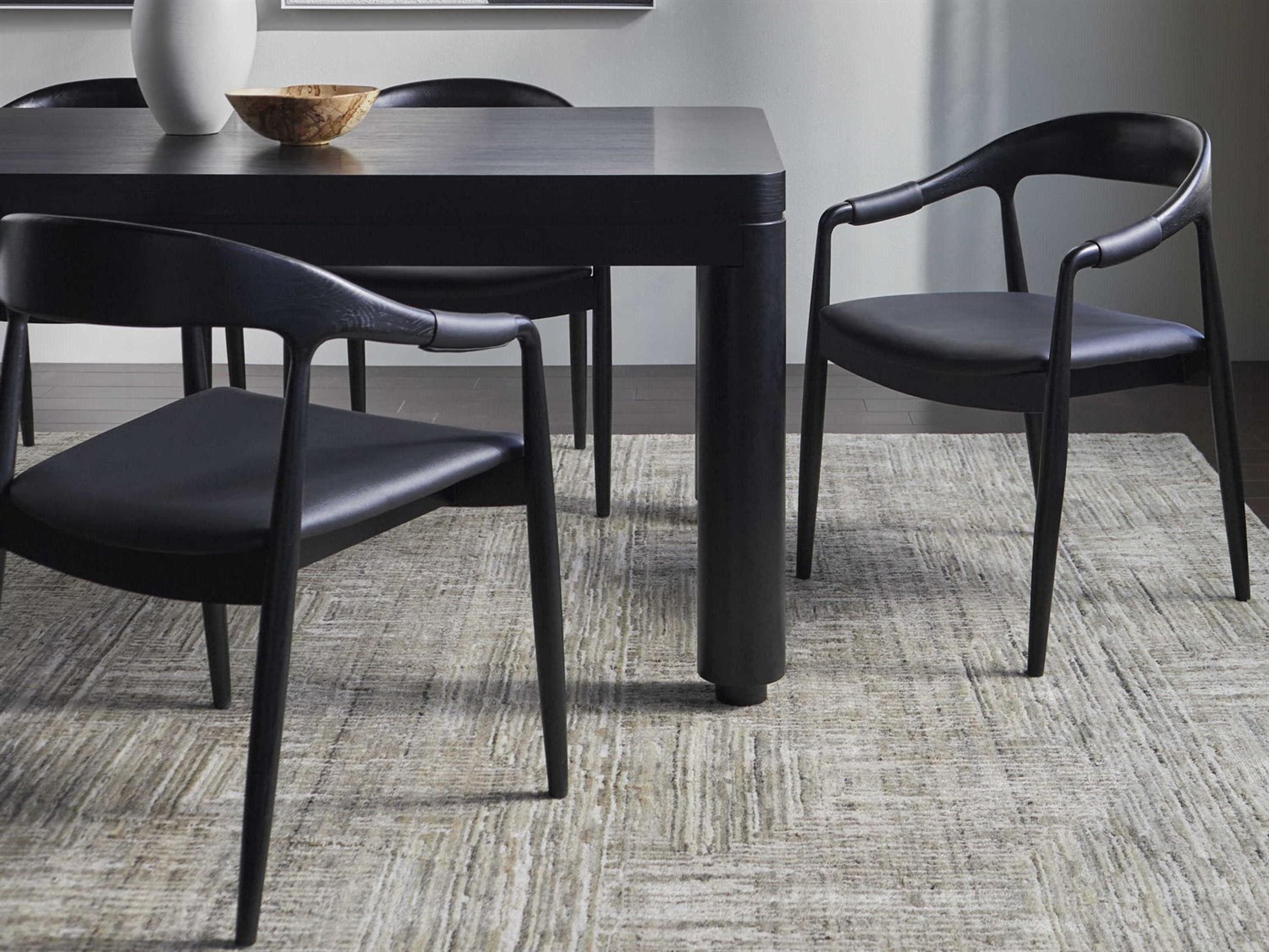 Surya Kisco Oak Wood Black Faux Leather Arm Dining Chair