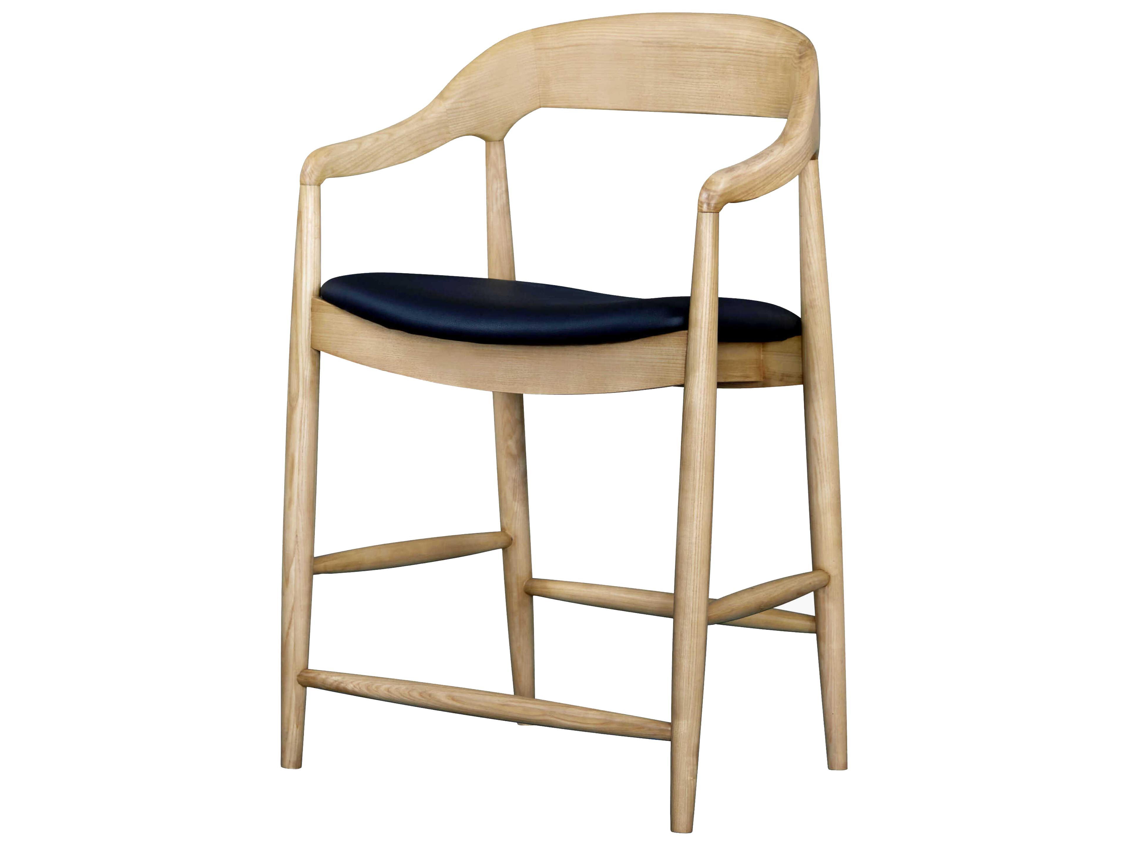 Kisco Beige Black Faux Leather Ash Wood Counter Stool