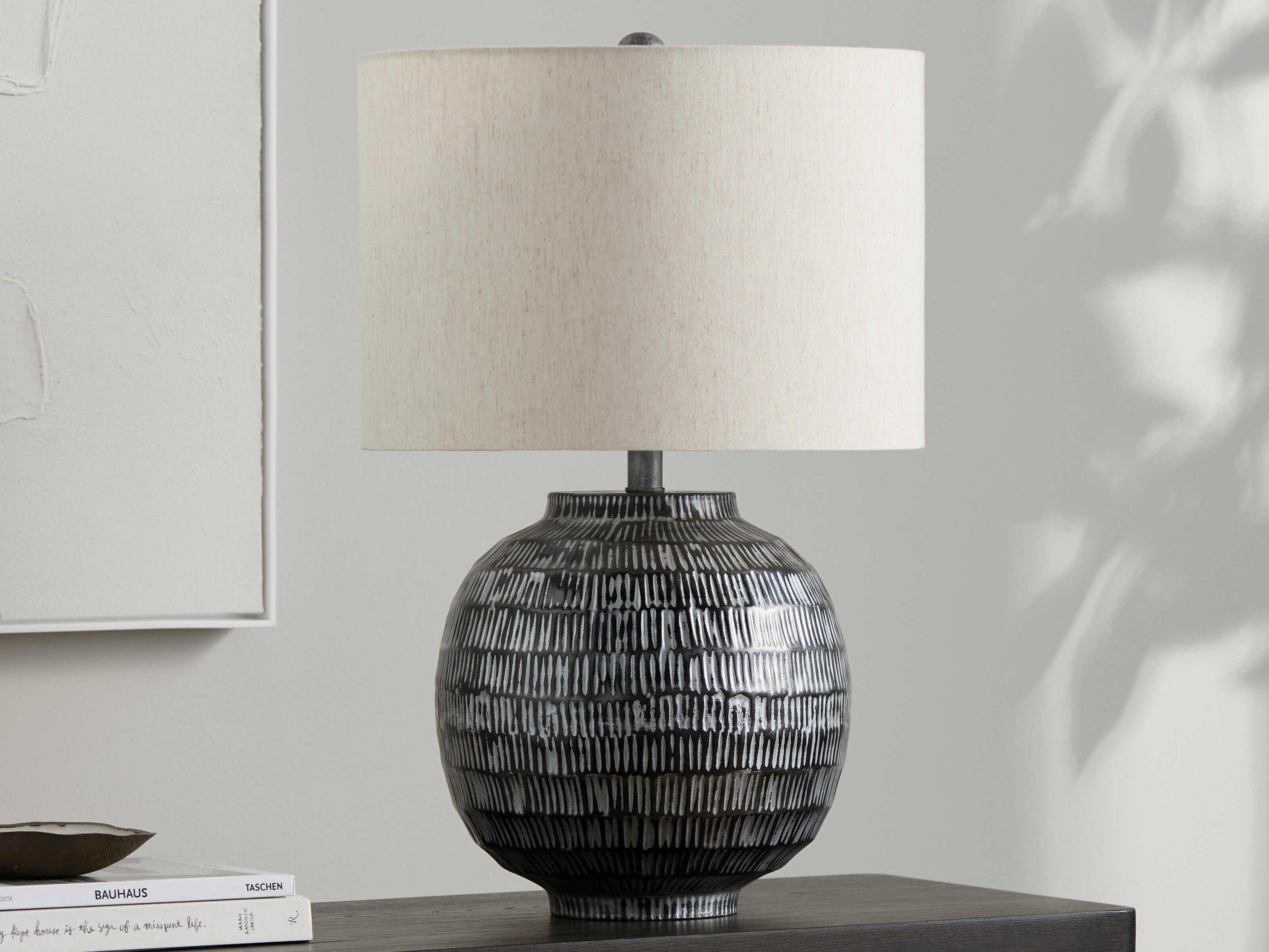 Surya Lomo Black Beige Cotton Buffet Lamp