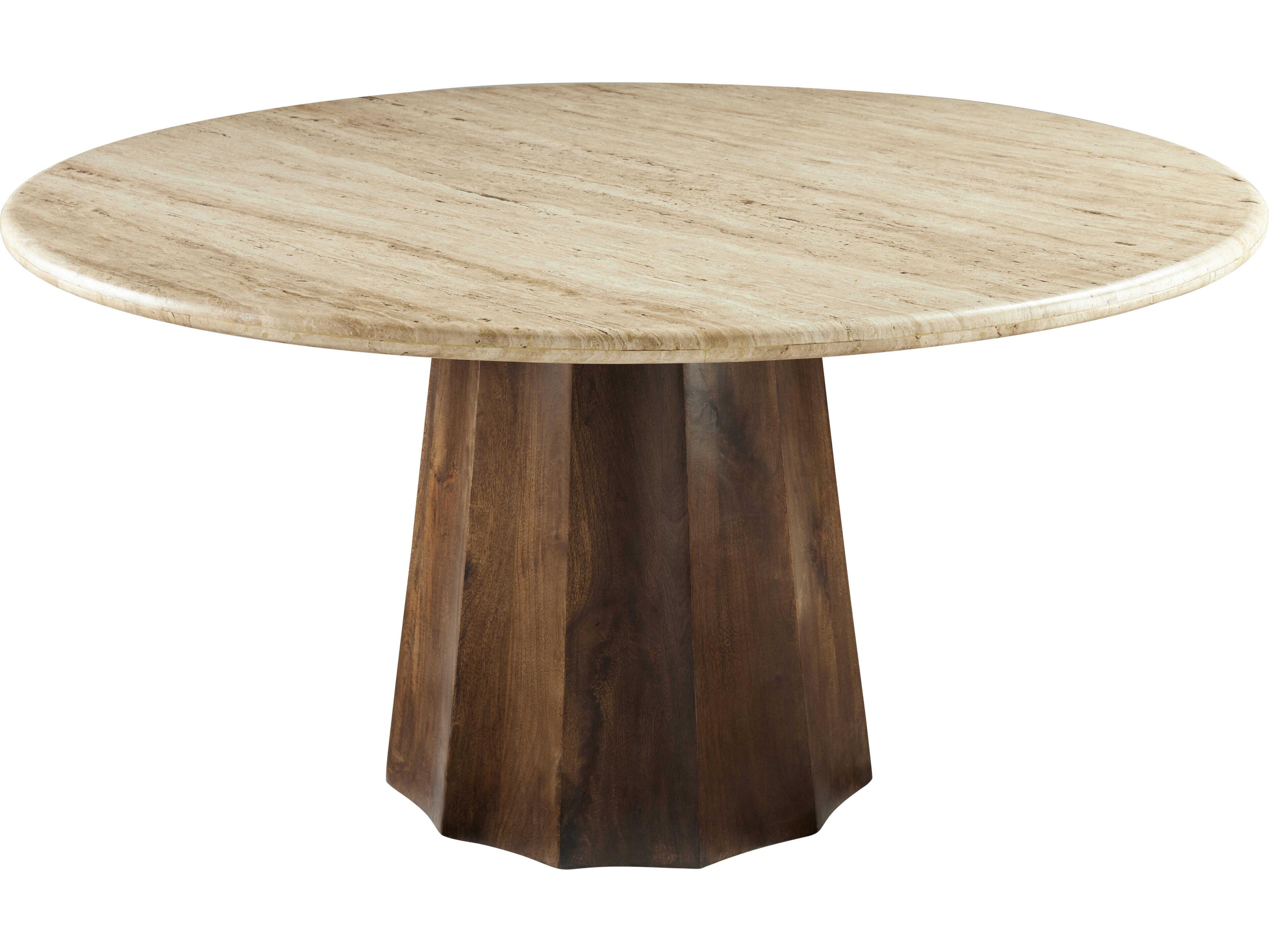 Linus Round Stone Wheat Dark Brown Dining Table
