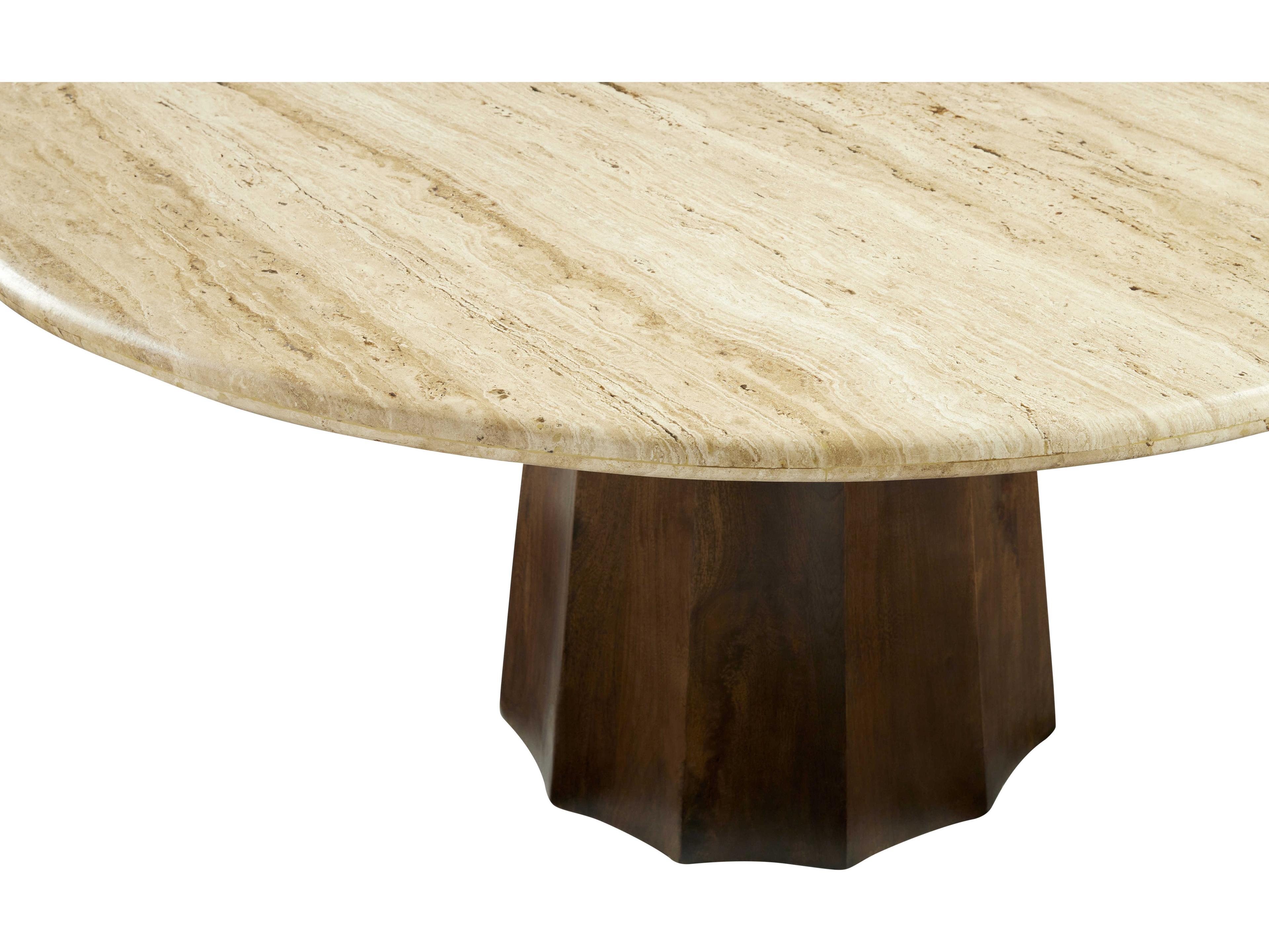 Surya Linus Round Stone Wheat Dark Brown Dining Table