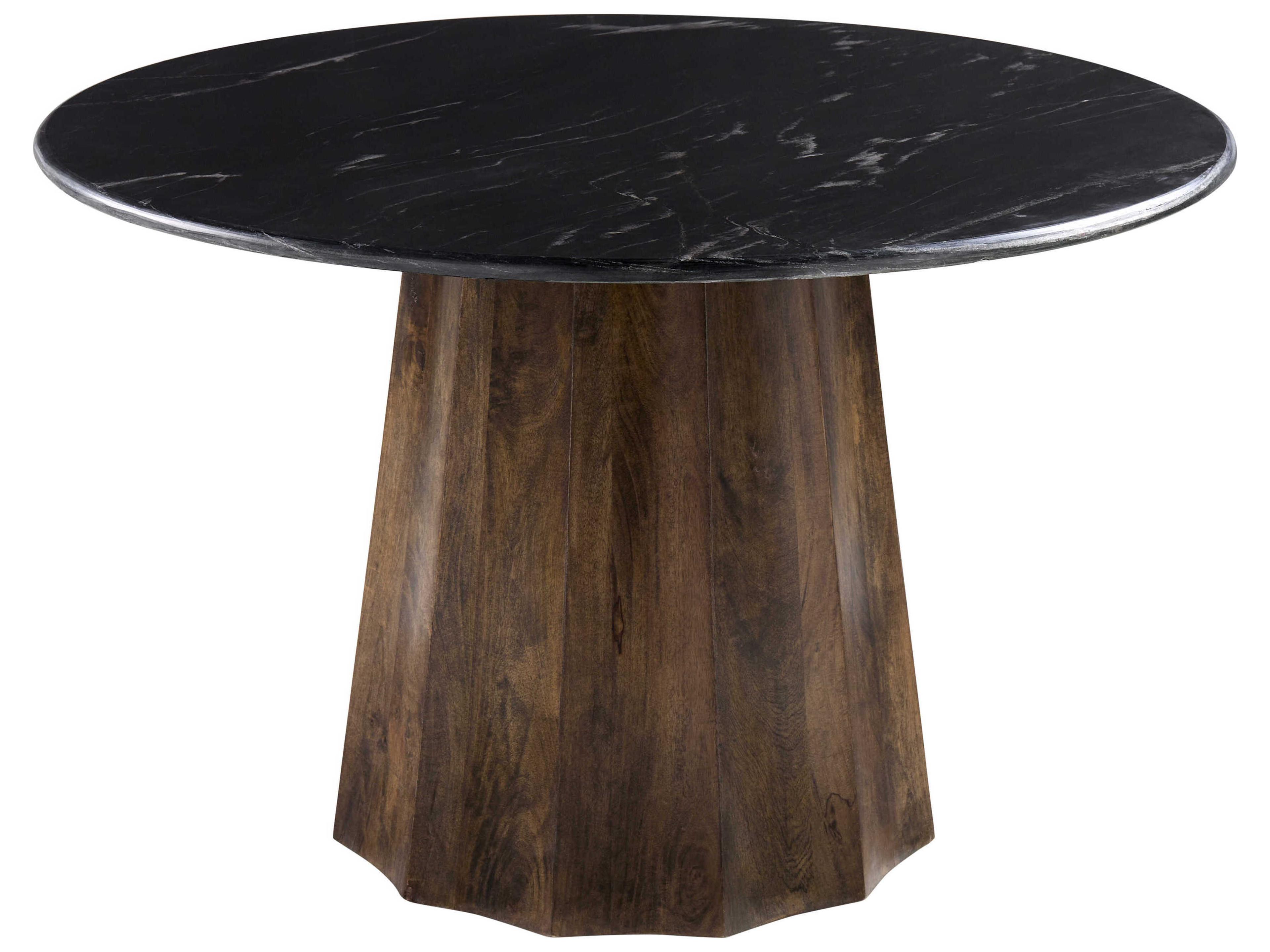 Linus Round Marble Black Dark Brown Dining Table