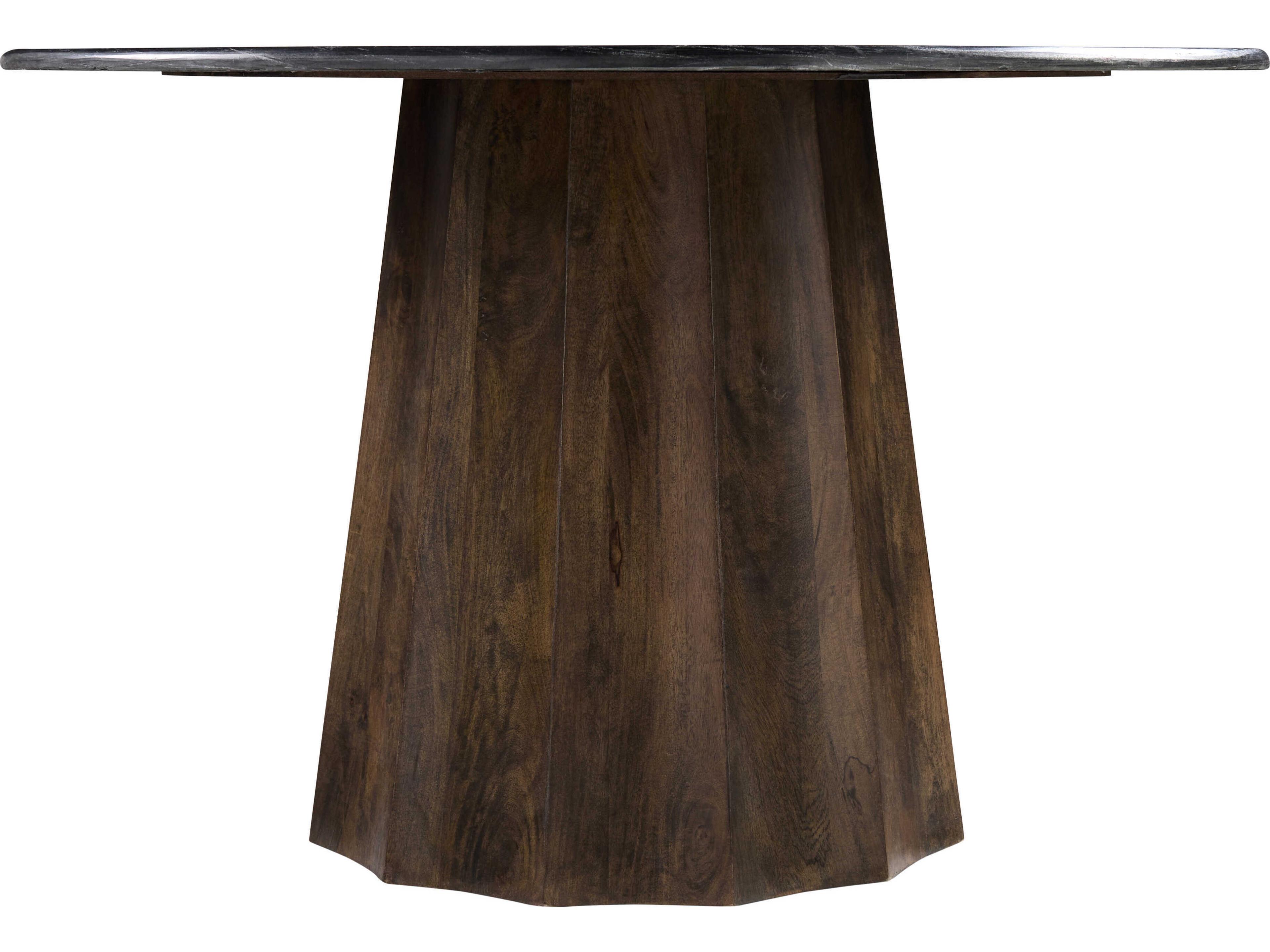 Surya Linus Round Marble Black Dark Brown Dining Table