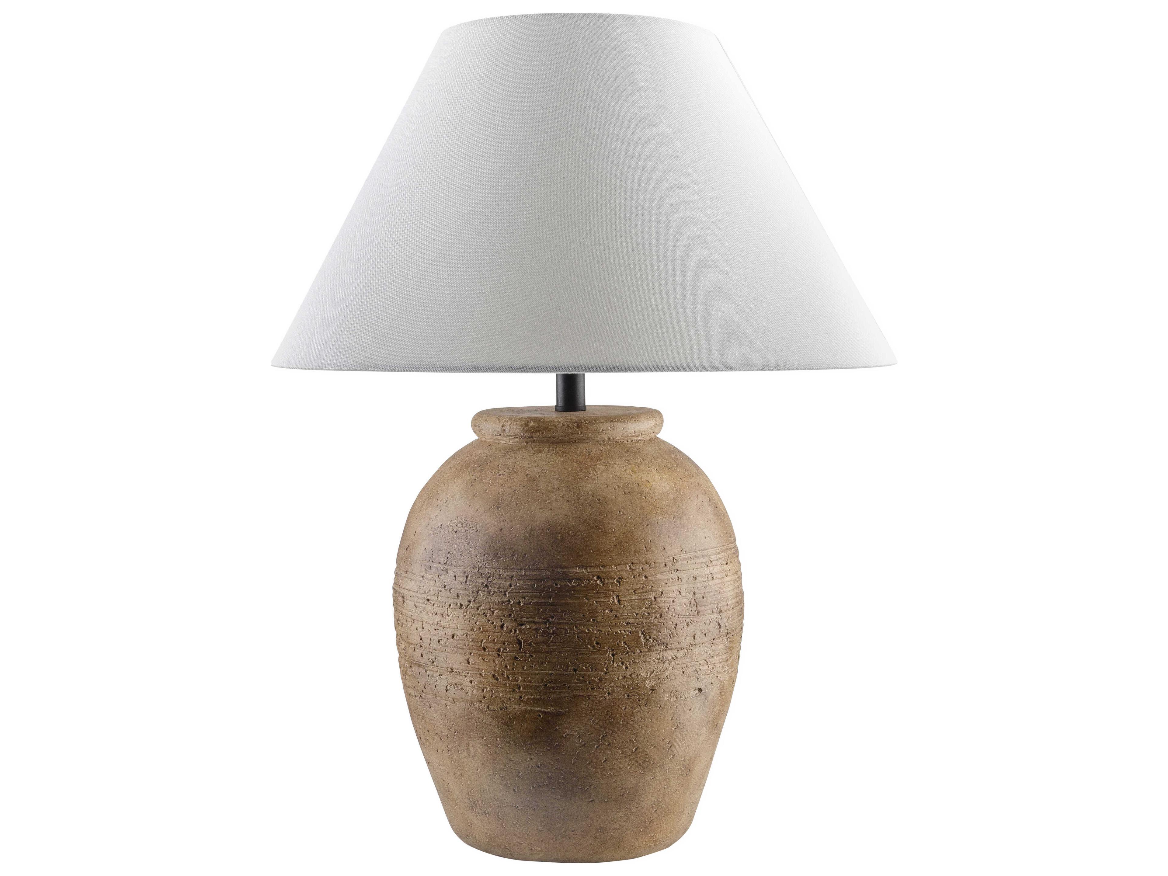 Lirael Glazed Brick Ceramic Accent Table Lamp with White Linen Shade