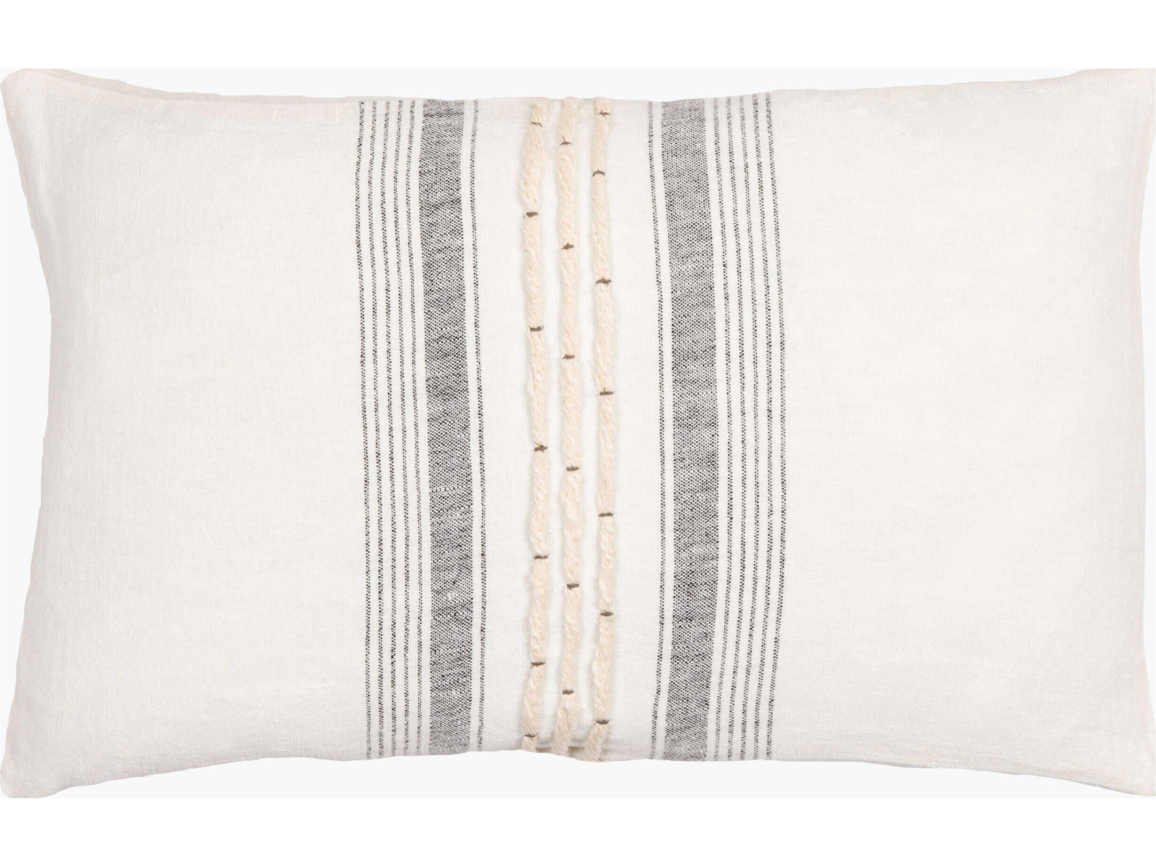 Linen Stripe Embellished Cream / Black Pillow