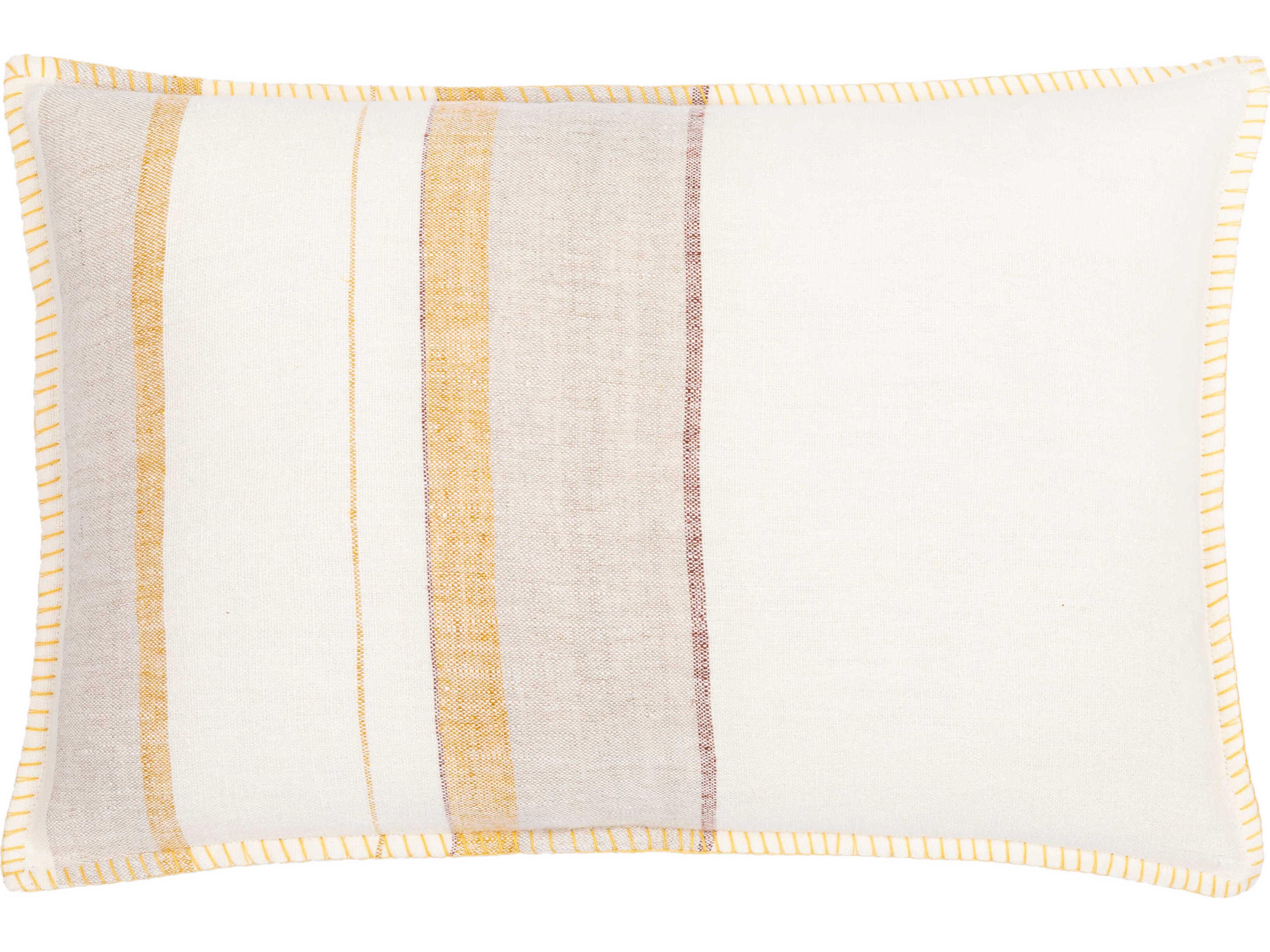 Linen Stripe Embellished Cream / Mustard / Yellow Pillow