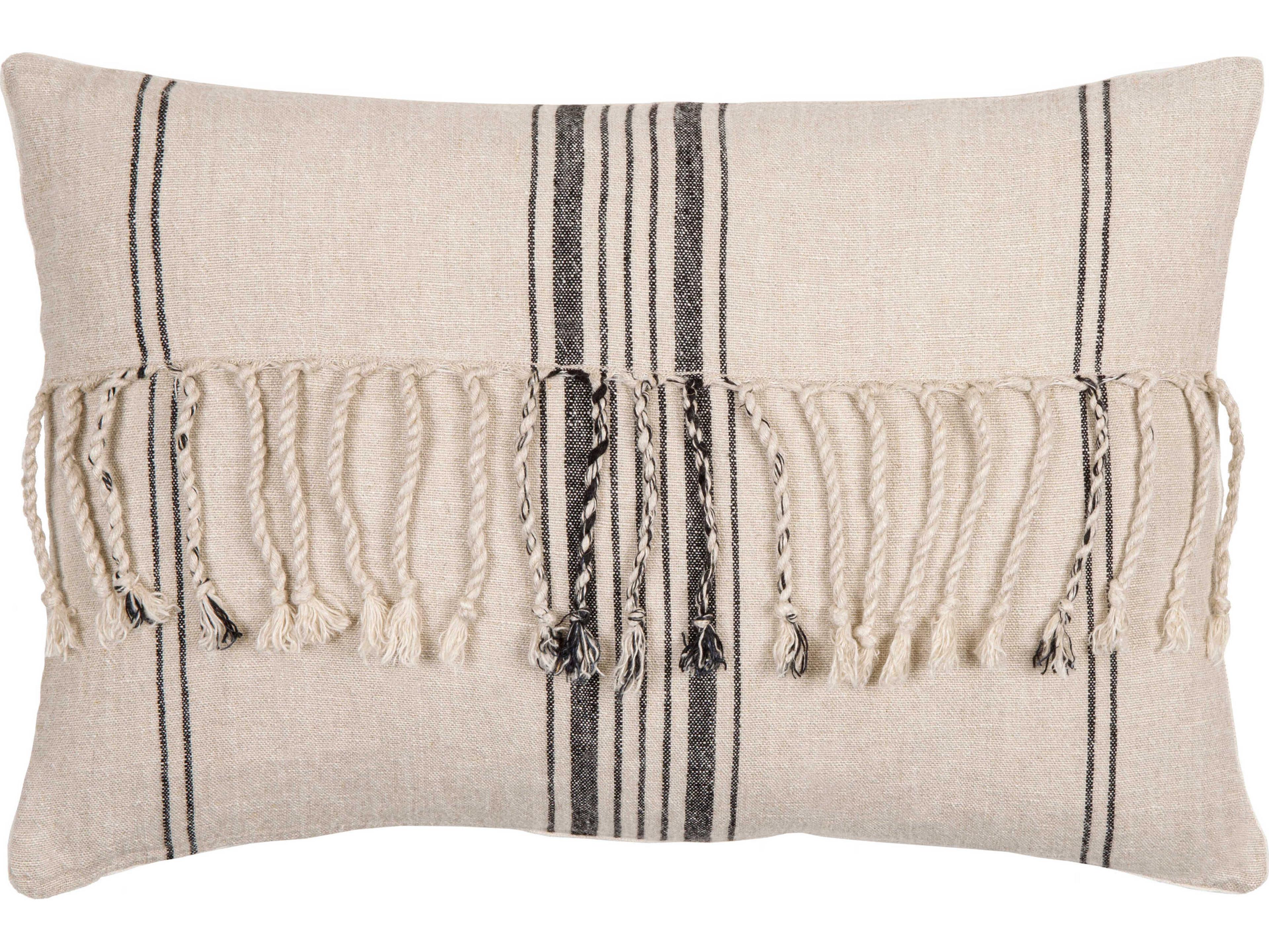 Linen Stripe Embellished Cream / Light Beige / Black Pillow
