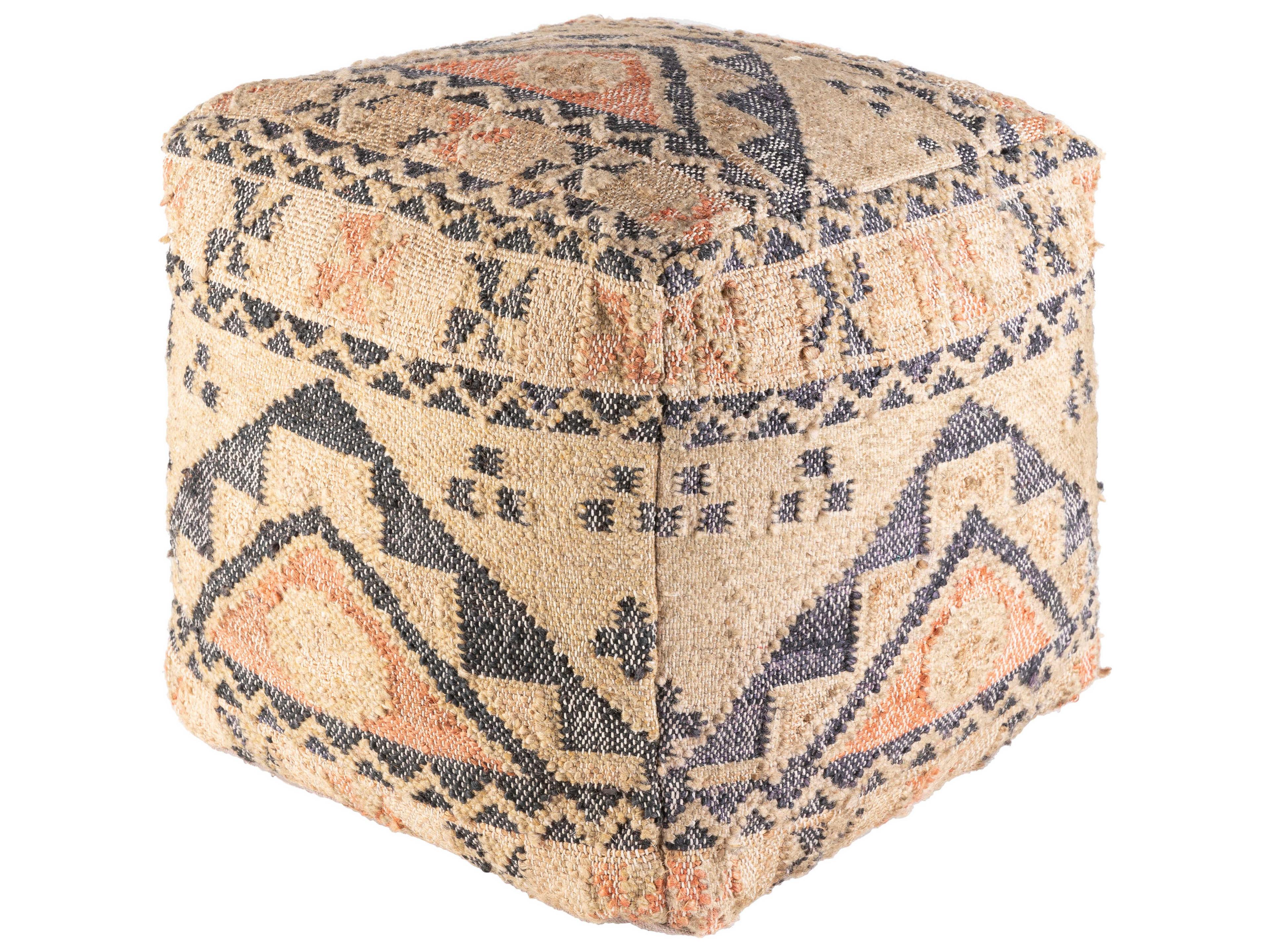 Luanda Black Light Beige Tan Upholstered Ottoman