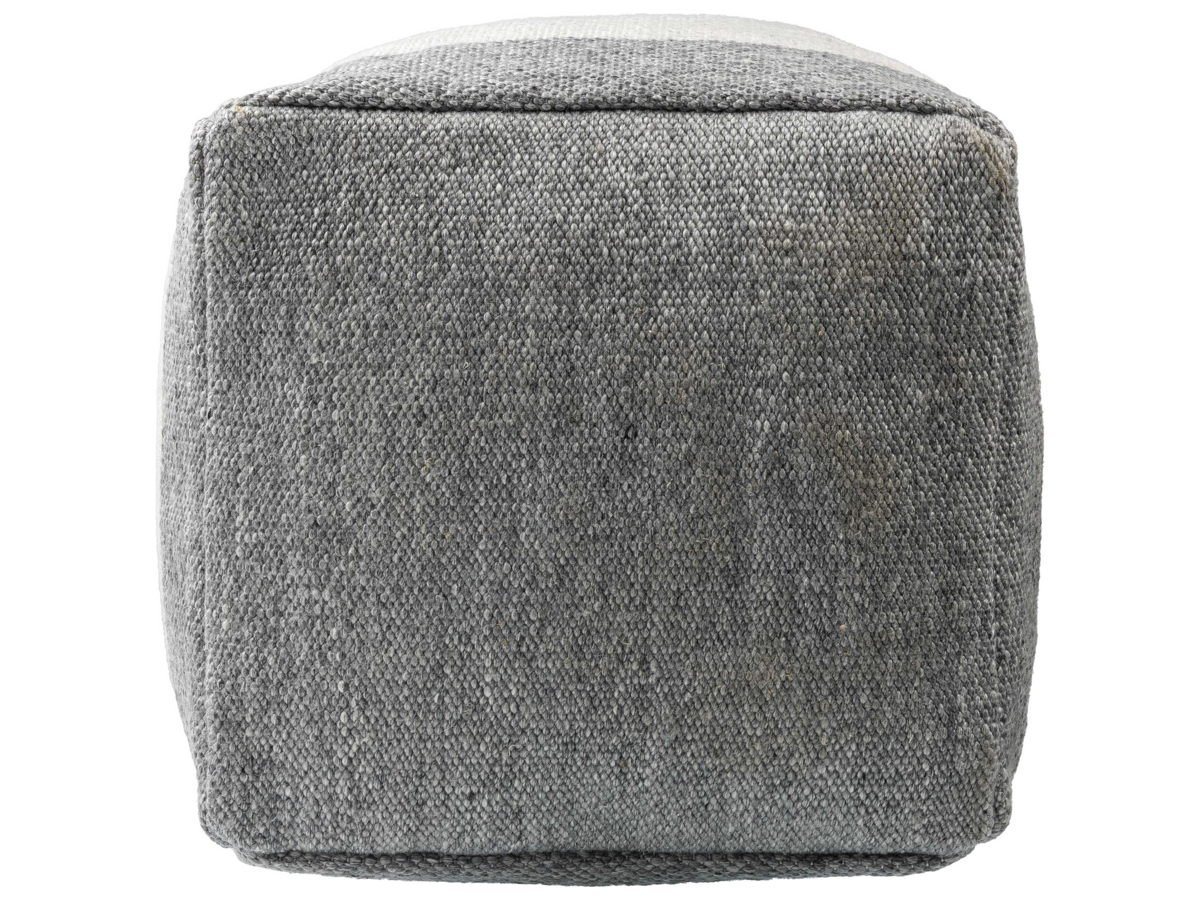 Surya Latvia Charcoal Gray Upholstered Pouf