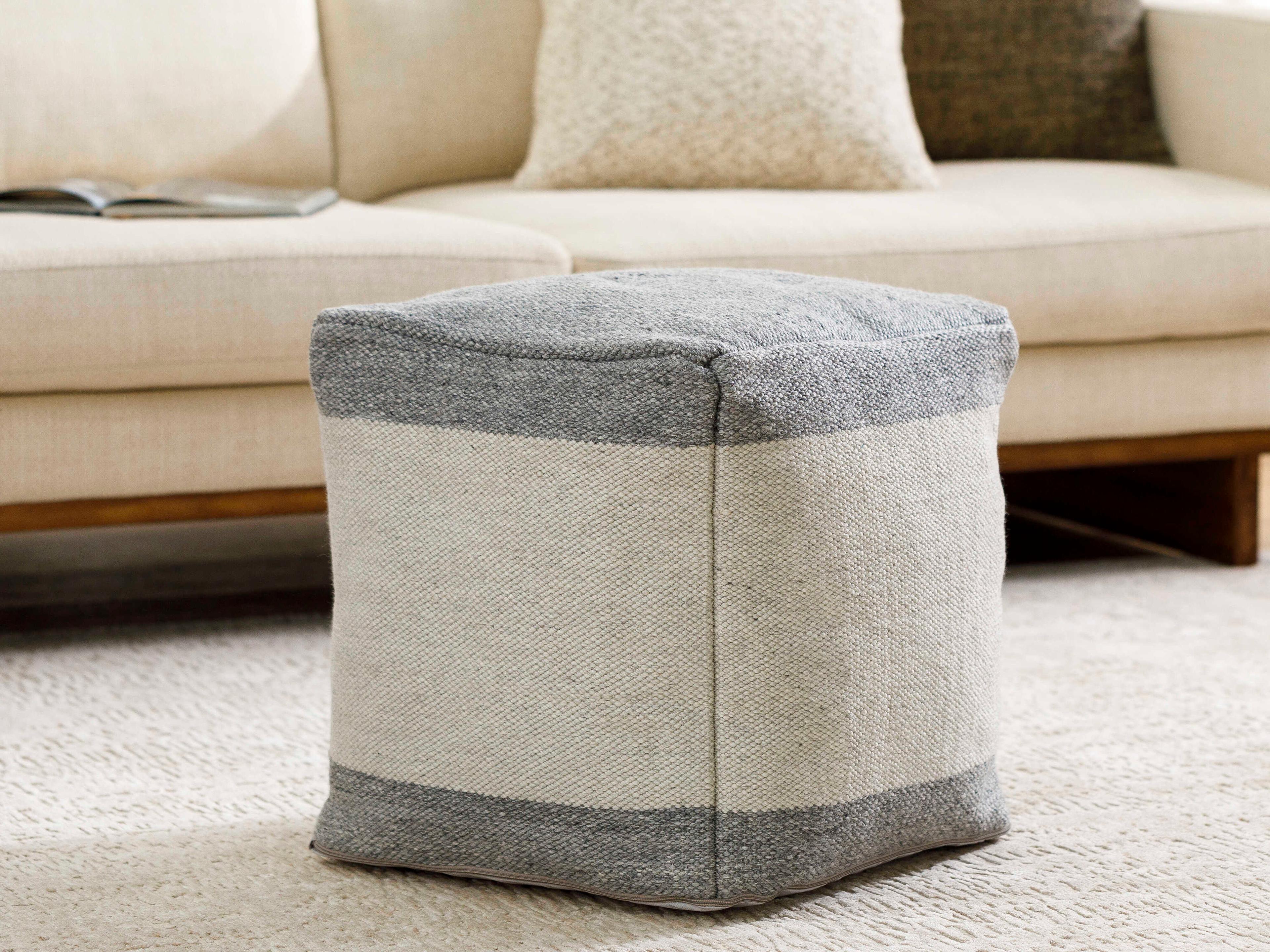 Surya Latvia Charcoal Gray Upholstered Pouf