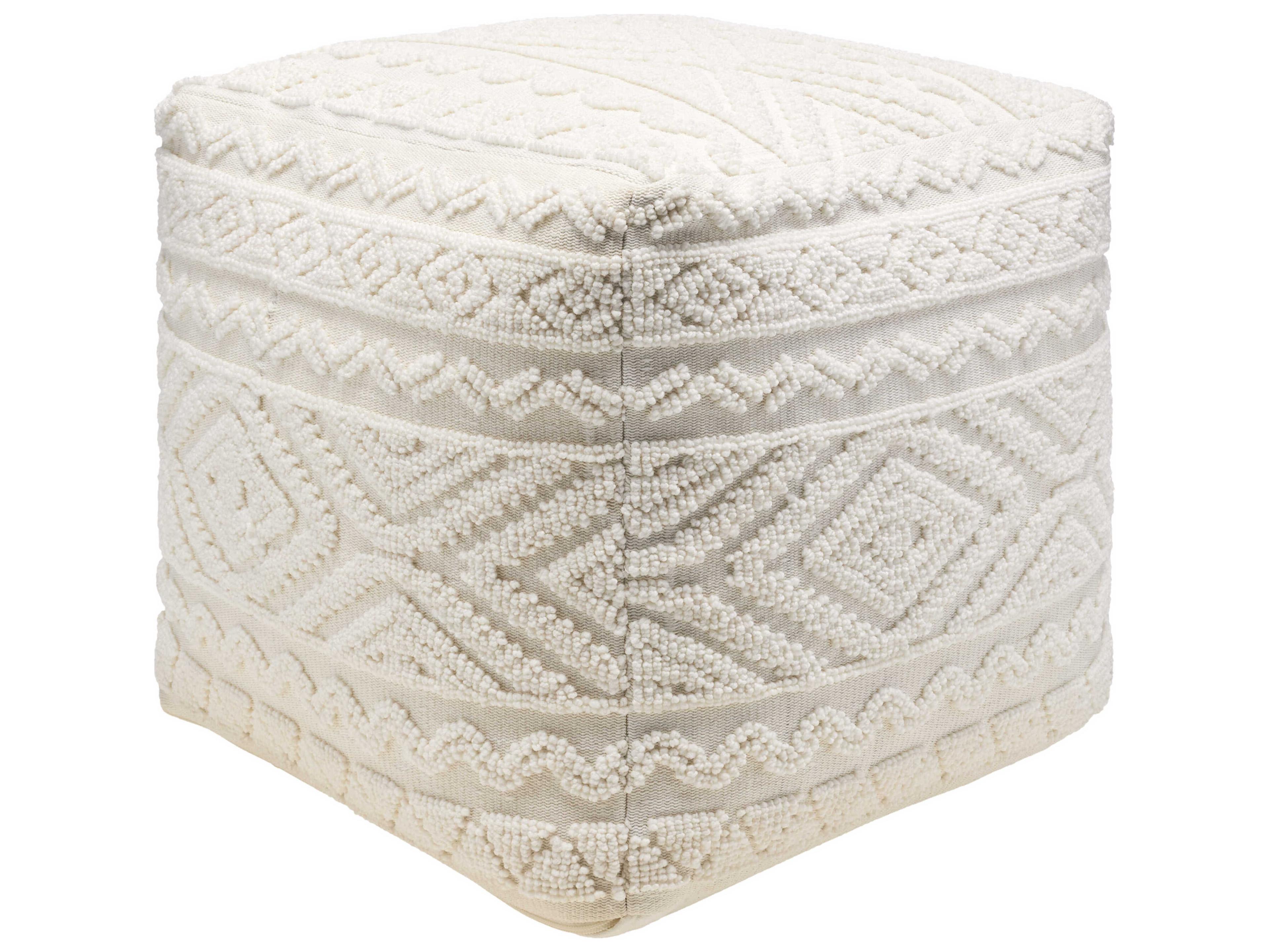 Matthew Ivory Cream Upholstered Pouf