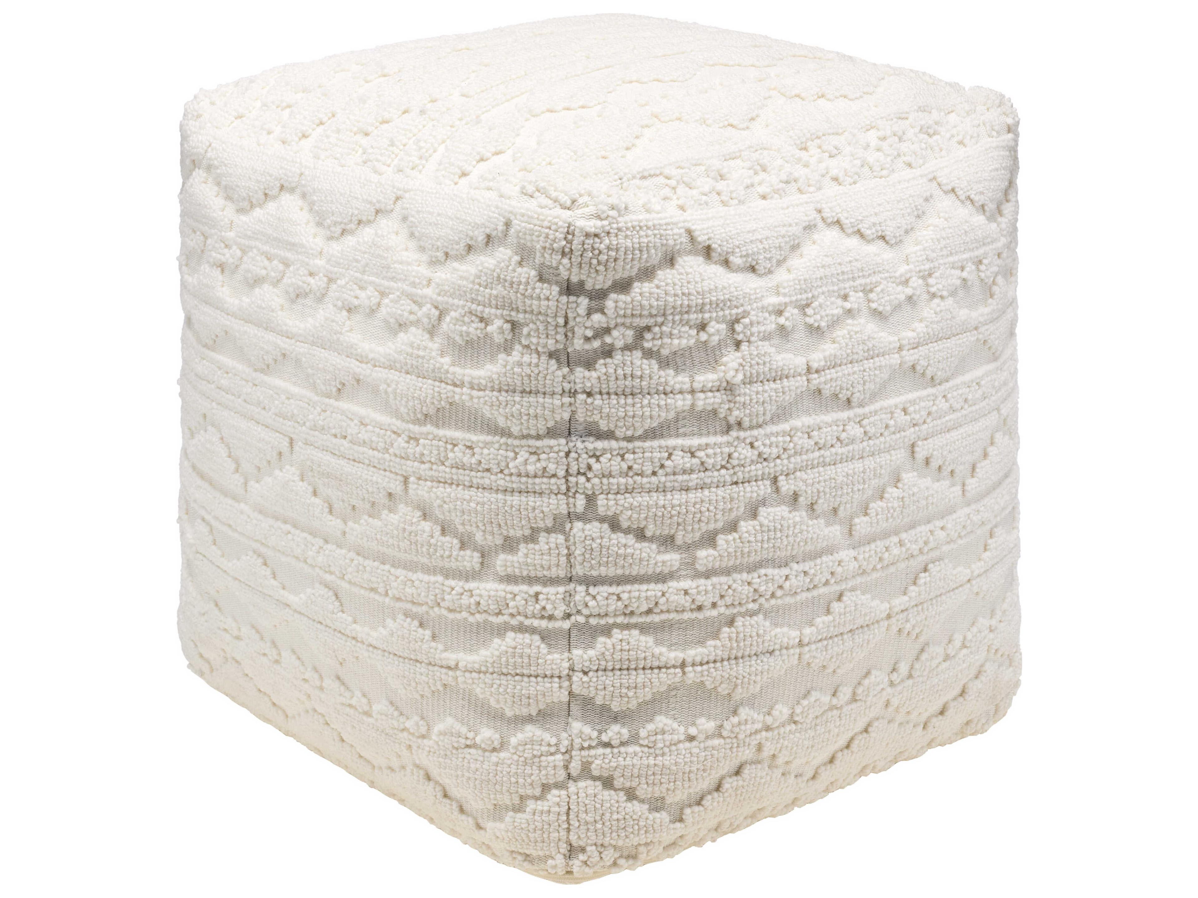 Matthew Ivory Cream Upholstered Pouf