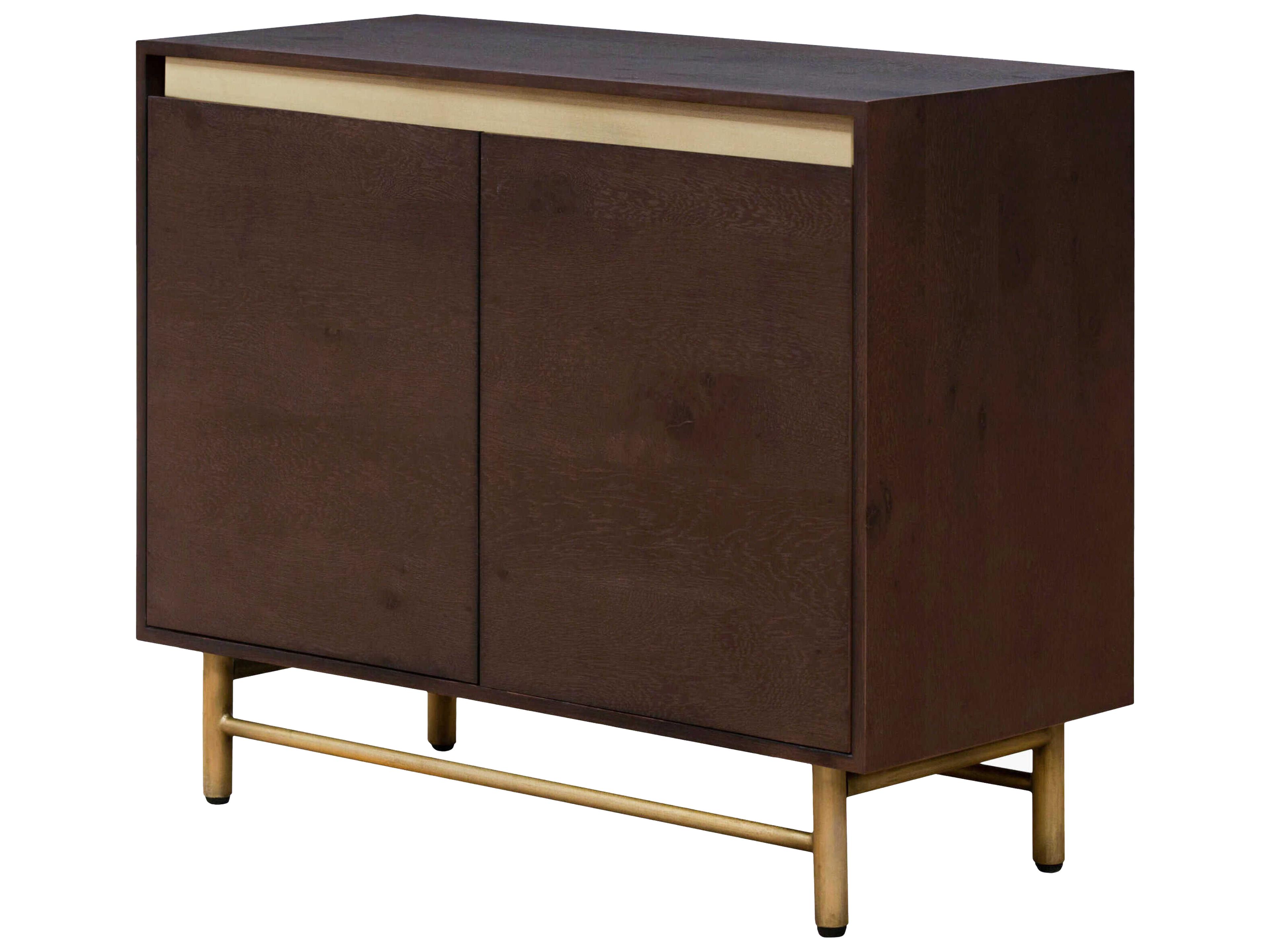 Molander Brown Metallic Brass Oak Wood Accent Cabinet