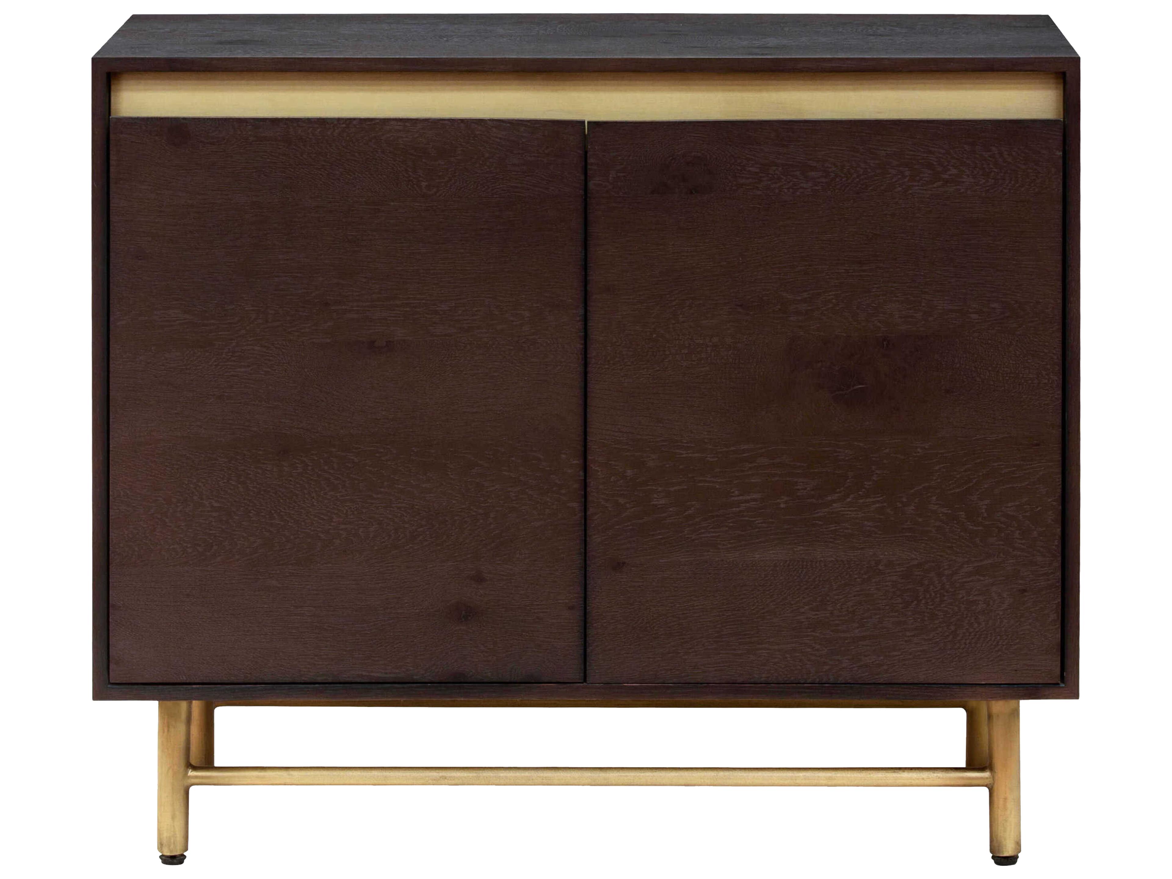 Surya Molander Brown Metallic Brass Oak Wood Accent Cabinet