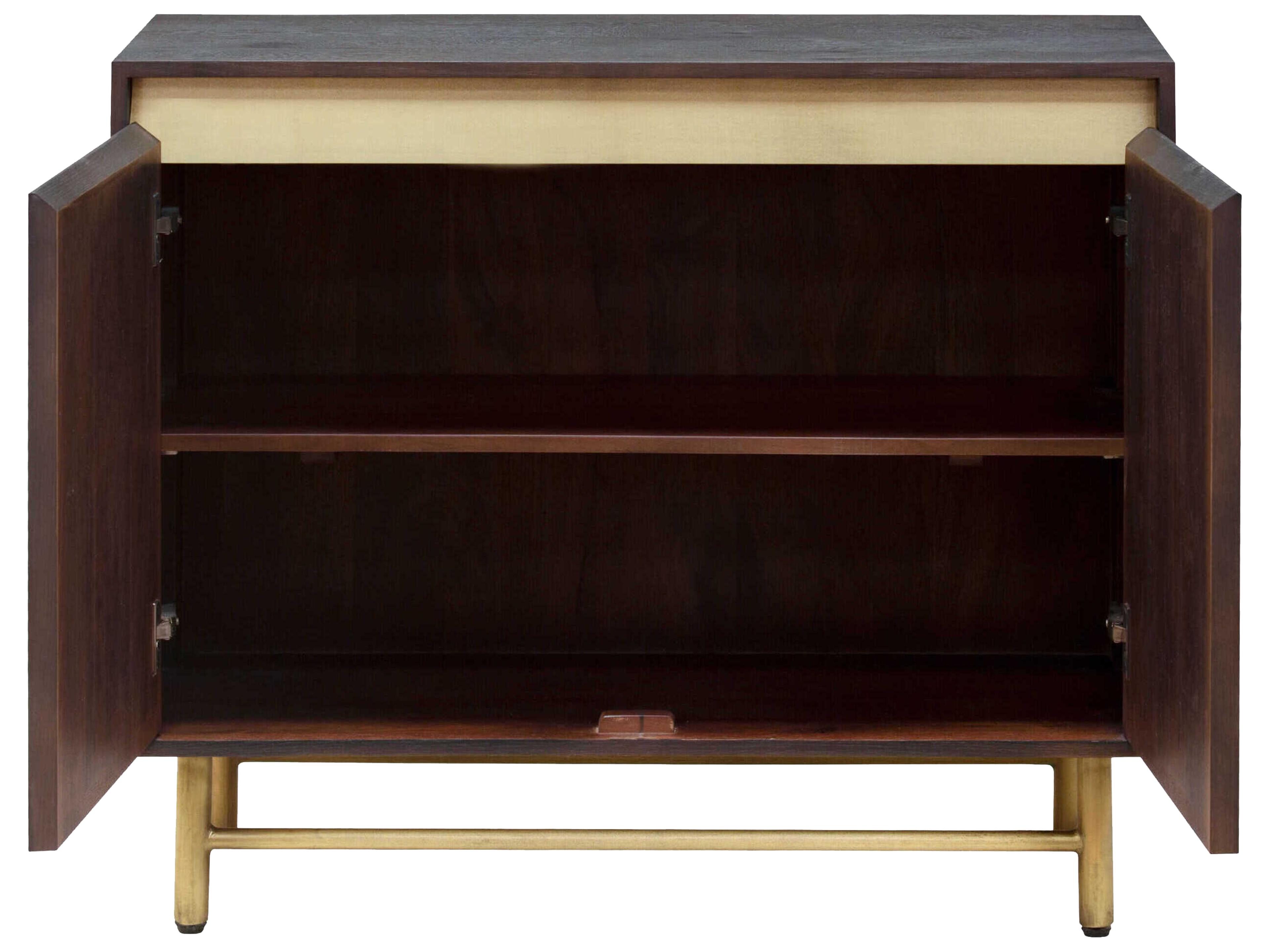 Surya Molander Brown Metallic Brass Oak Wood Accent Cabinet