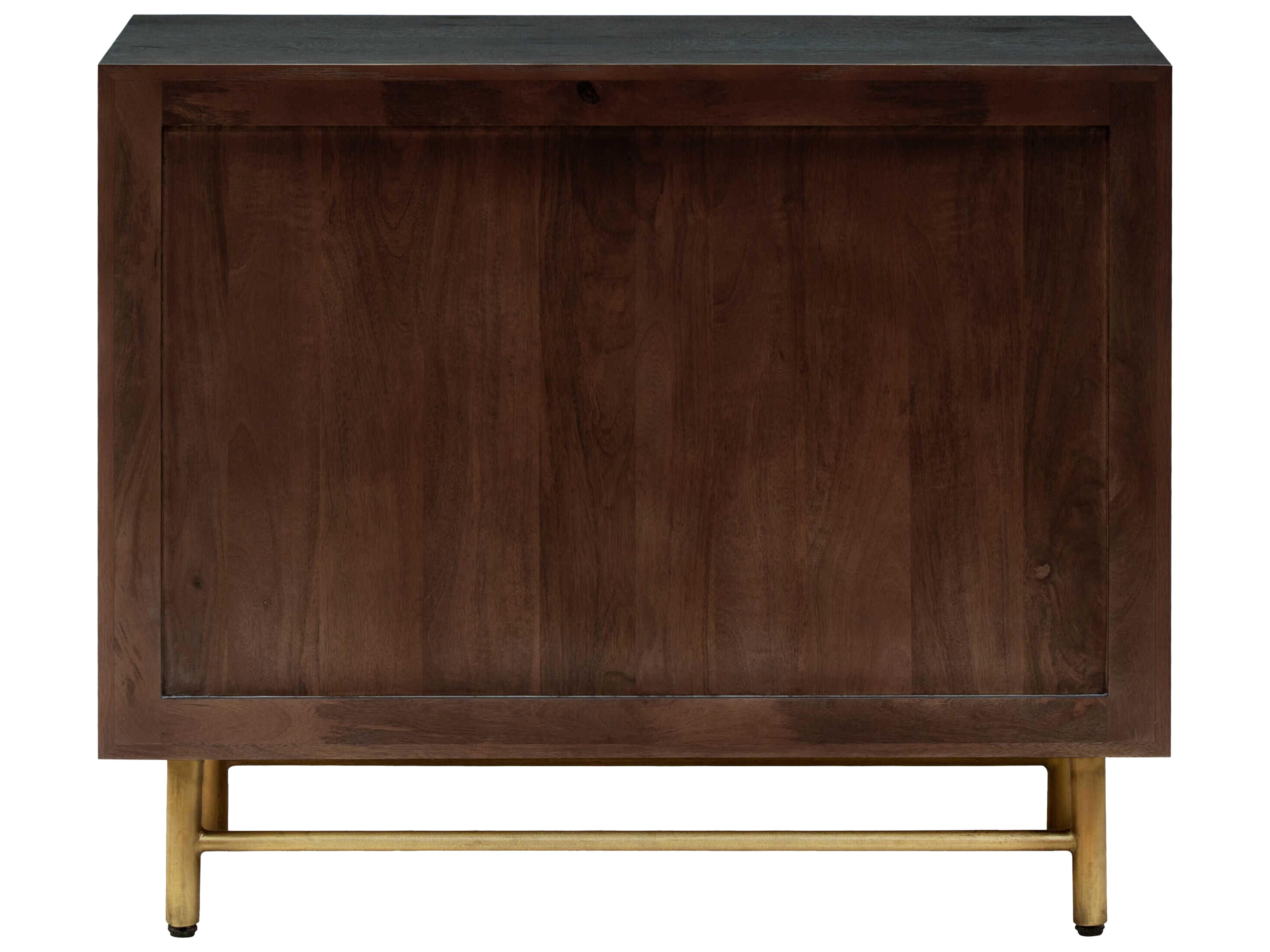 Surya Molander Brown Metallic Brass Oak Wood Accent Cabinet