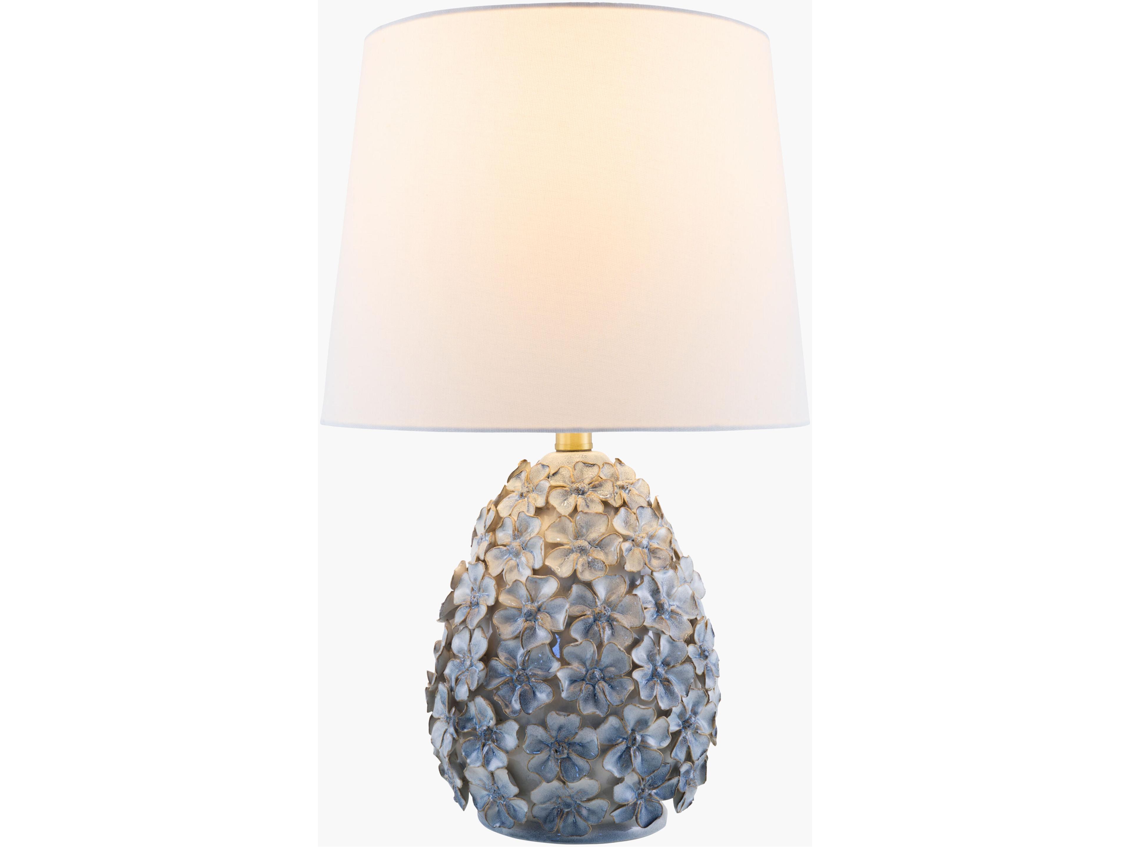 Surya Marradi Blue White Linen Table Lamp