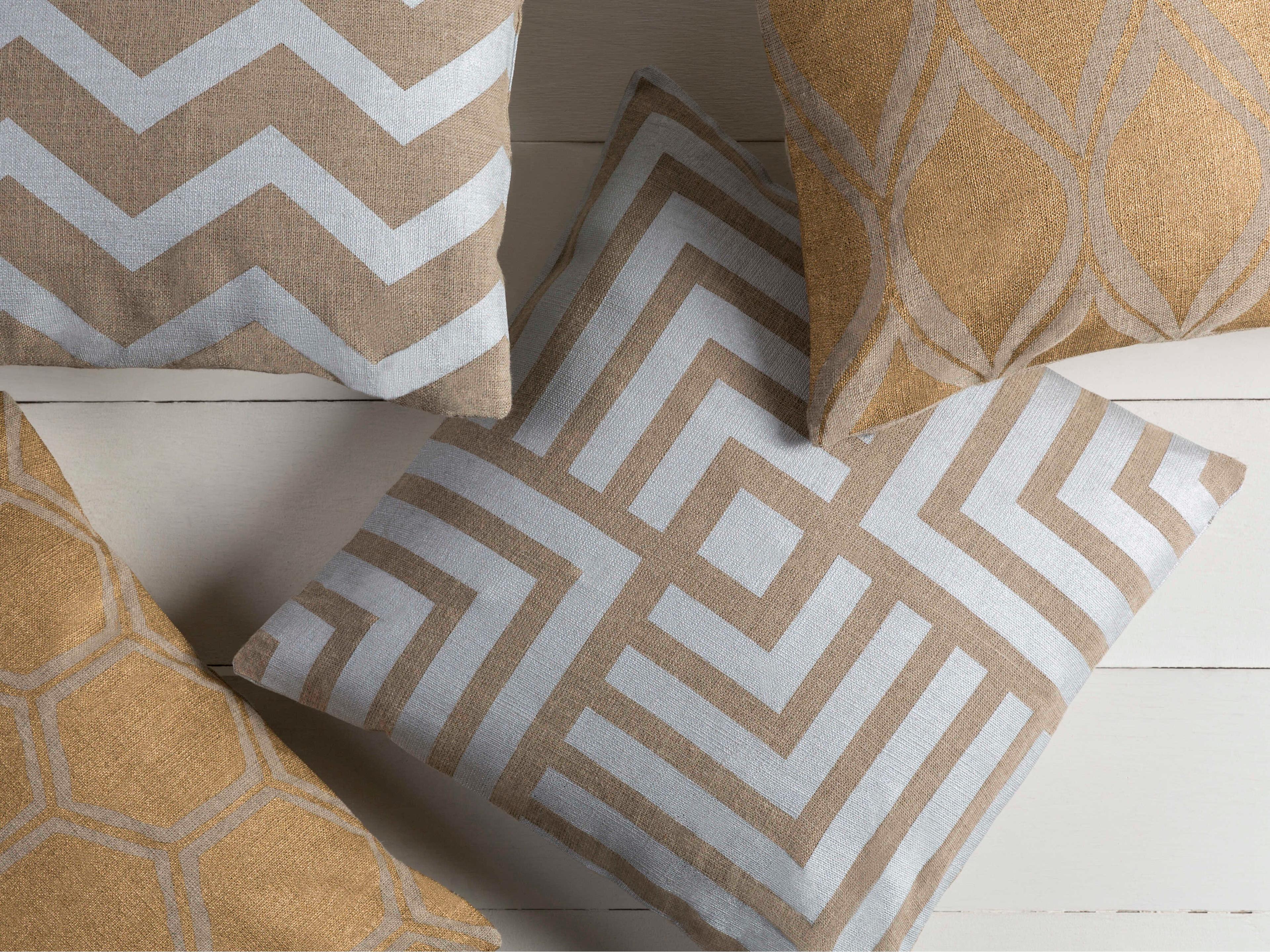 Surya Metallic Stamped Tan Pillow