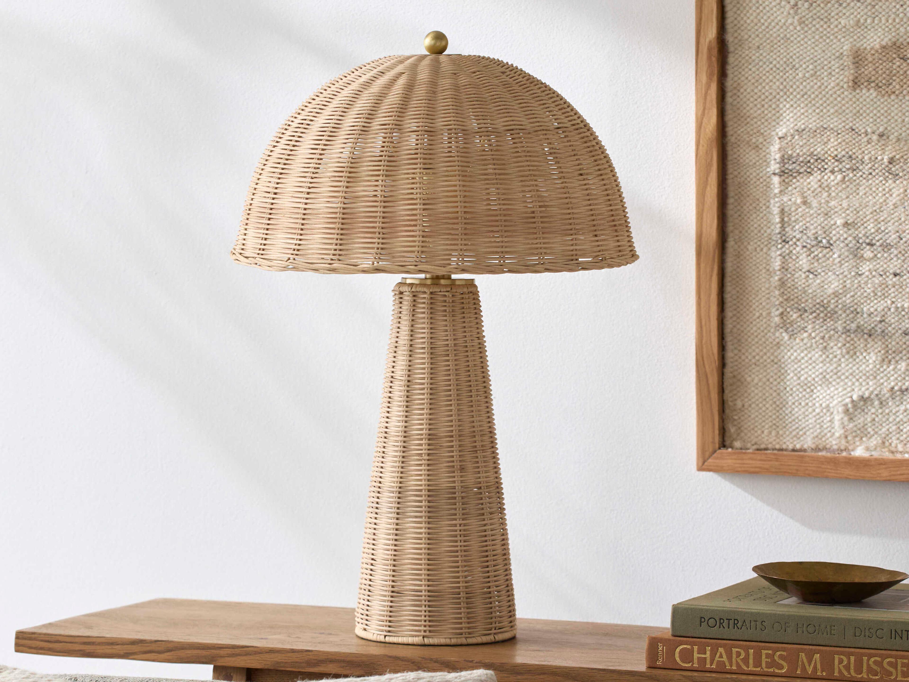Surya Naves Beige Rattan Brown Table Lamp
