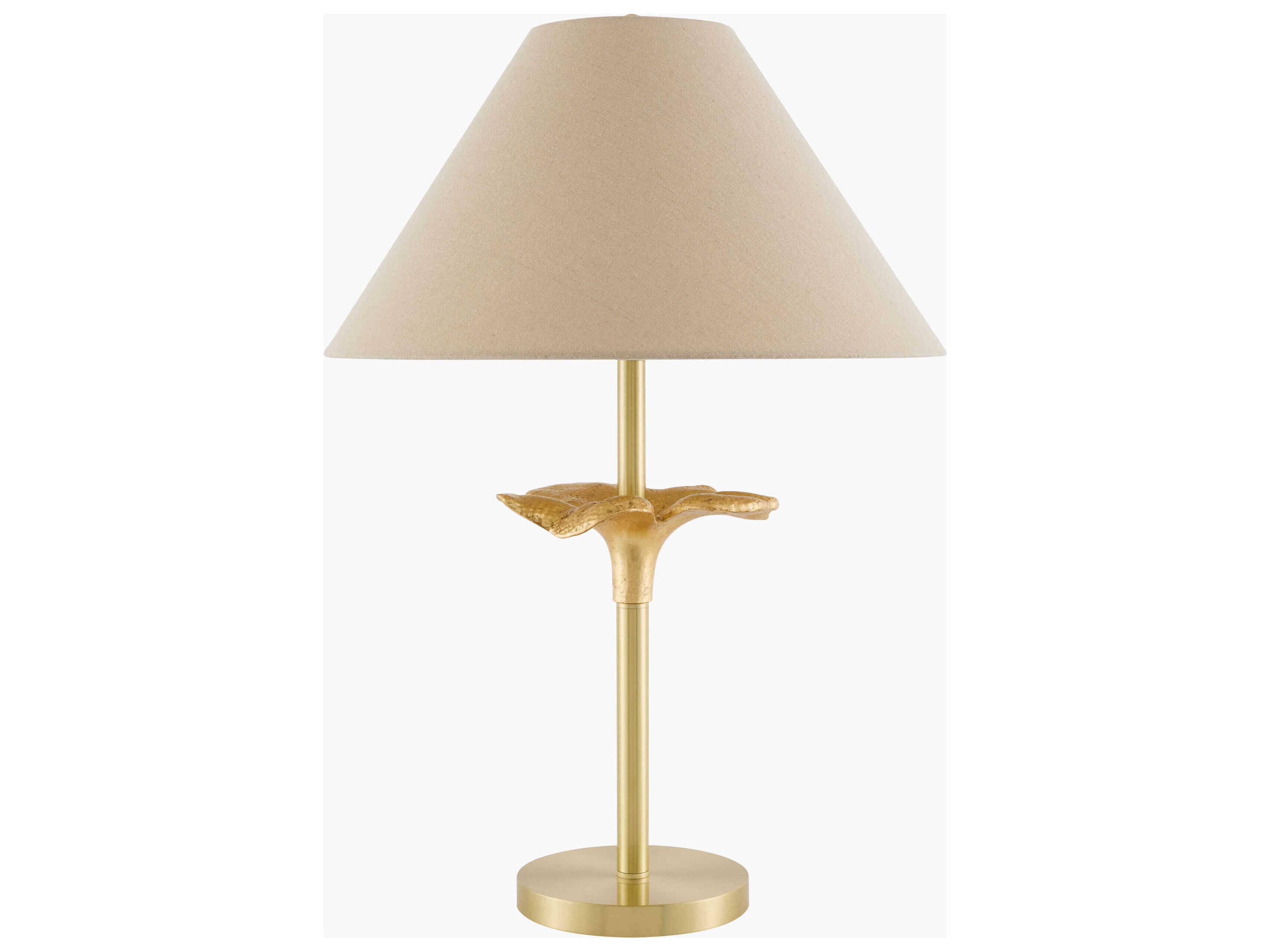 Surya Nepi Metallic Brass Beige Linen Buffet Lamp
