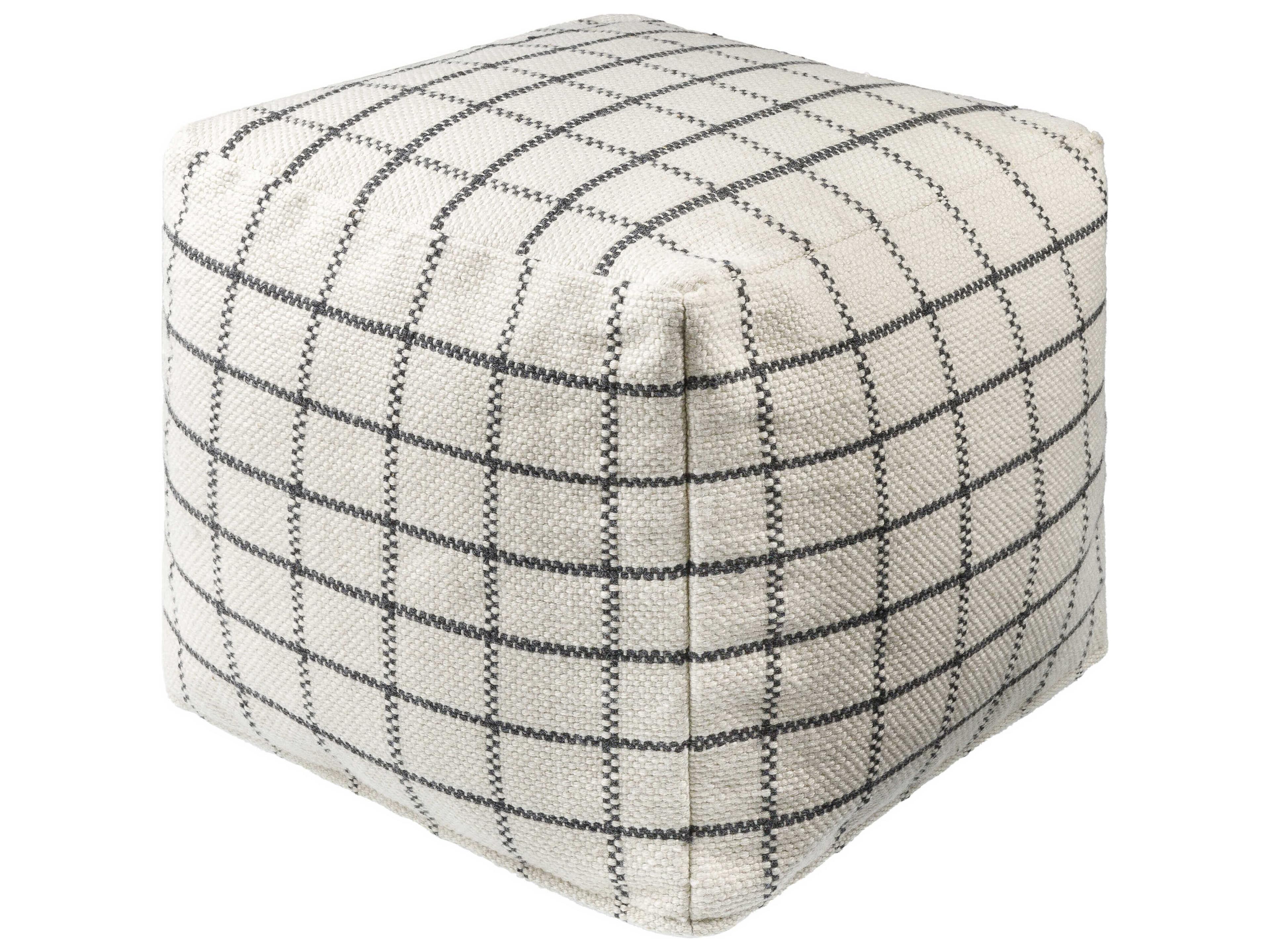 Surya Charmaine Ivory White Upholstered Pouf
