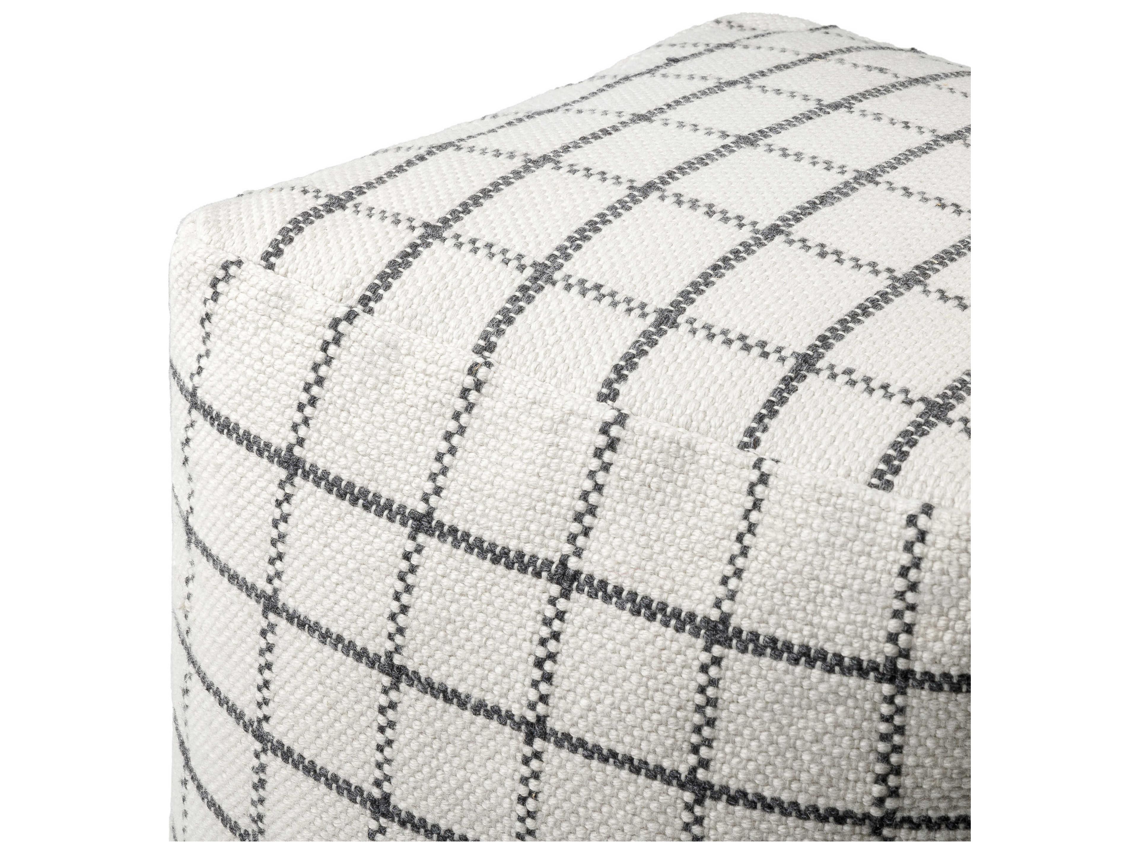 Surya Charmaine Ivory White Upholstered Pouf