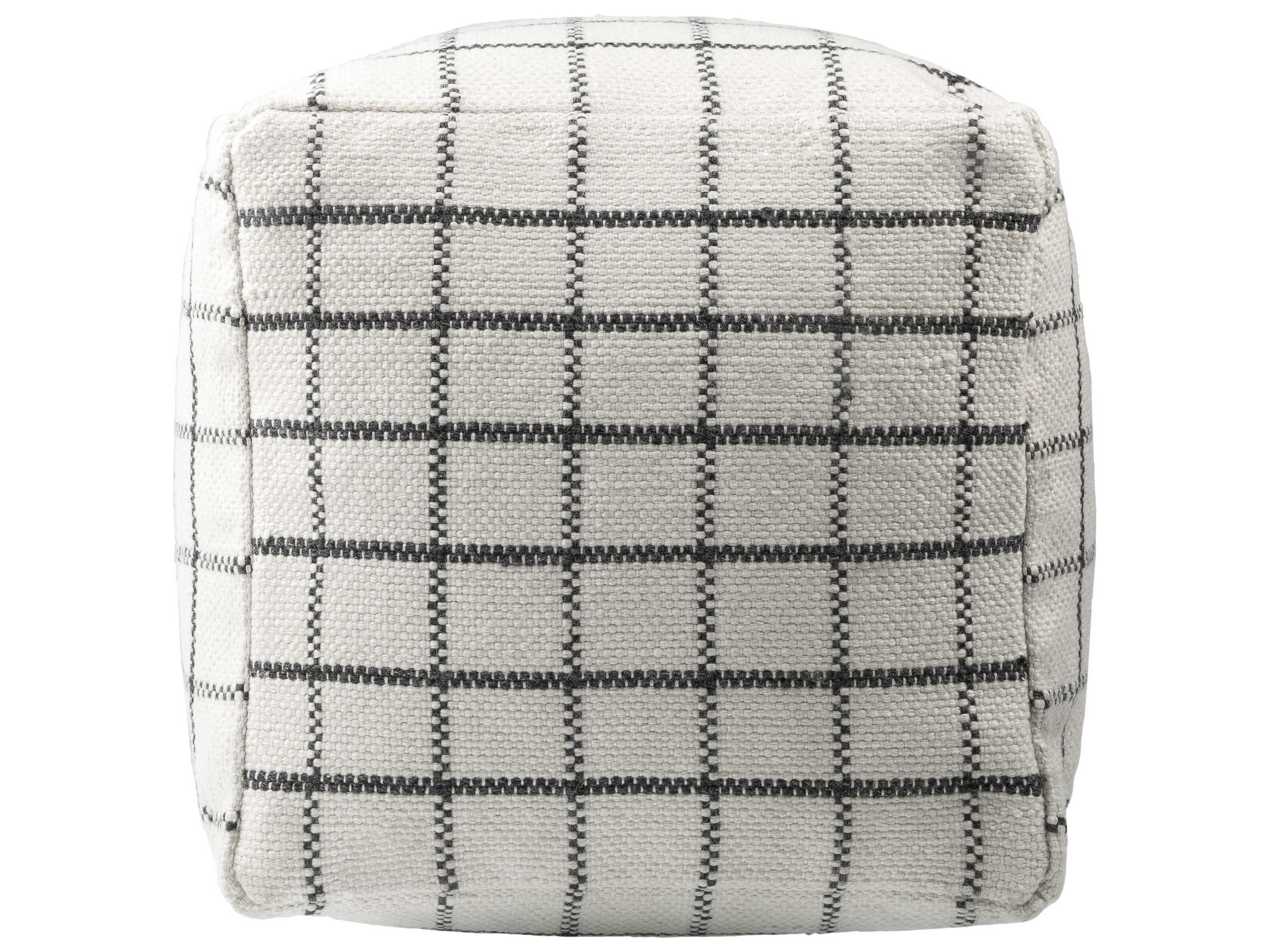 Surya Charmaine Ivory White Upholstered Pouf