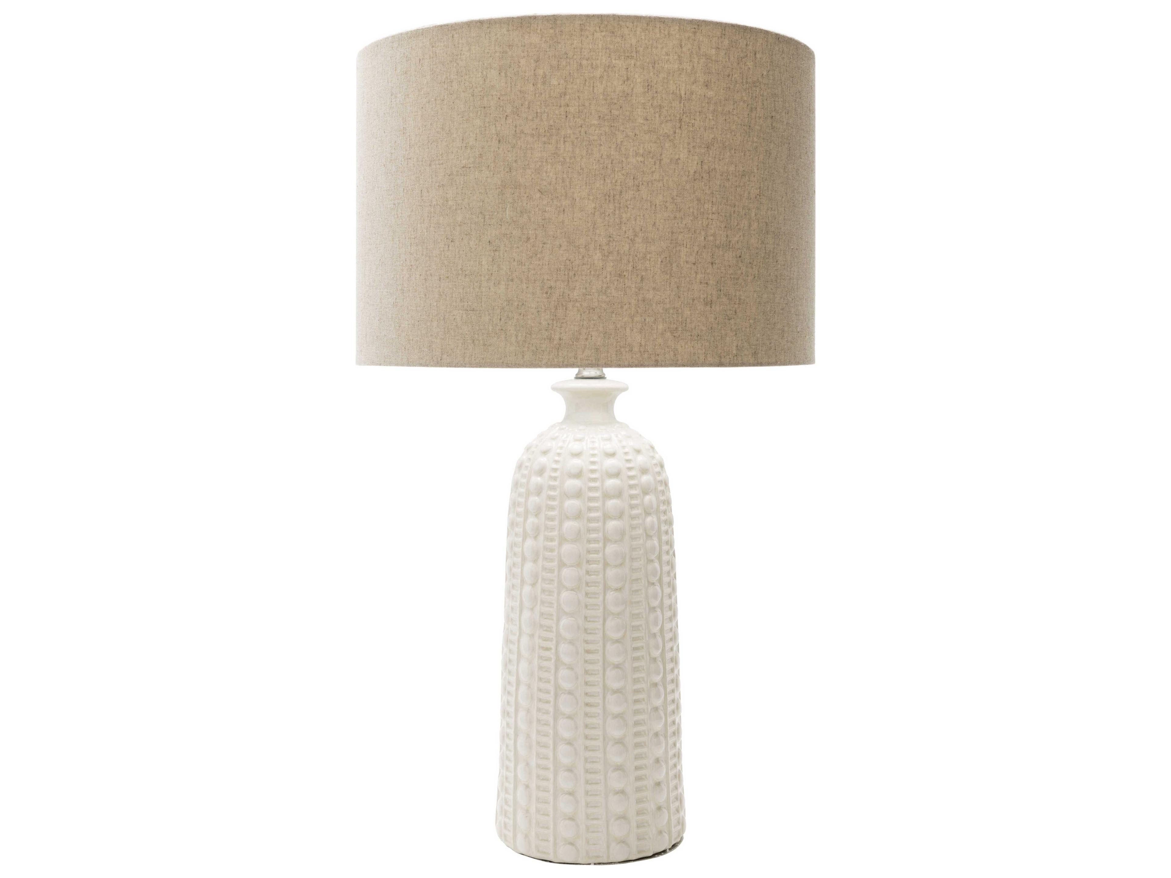 Surya Newell White Camel Linen Buffet Lamp