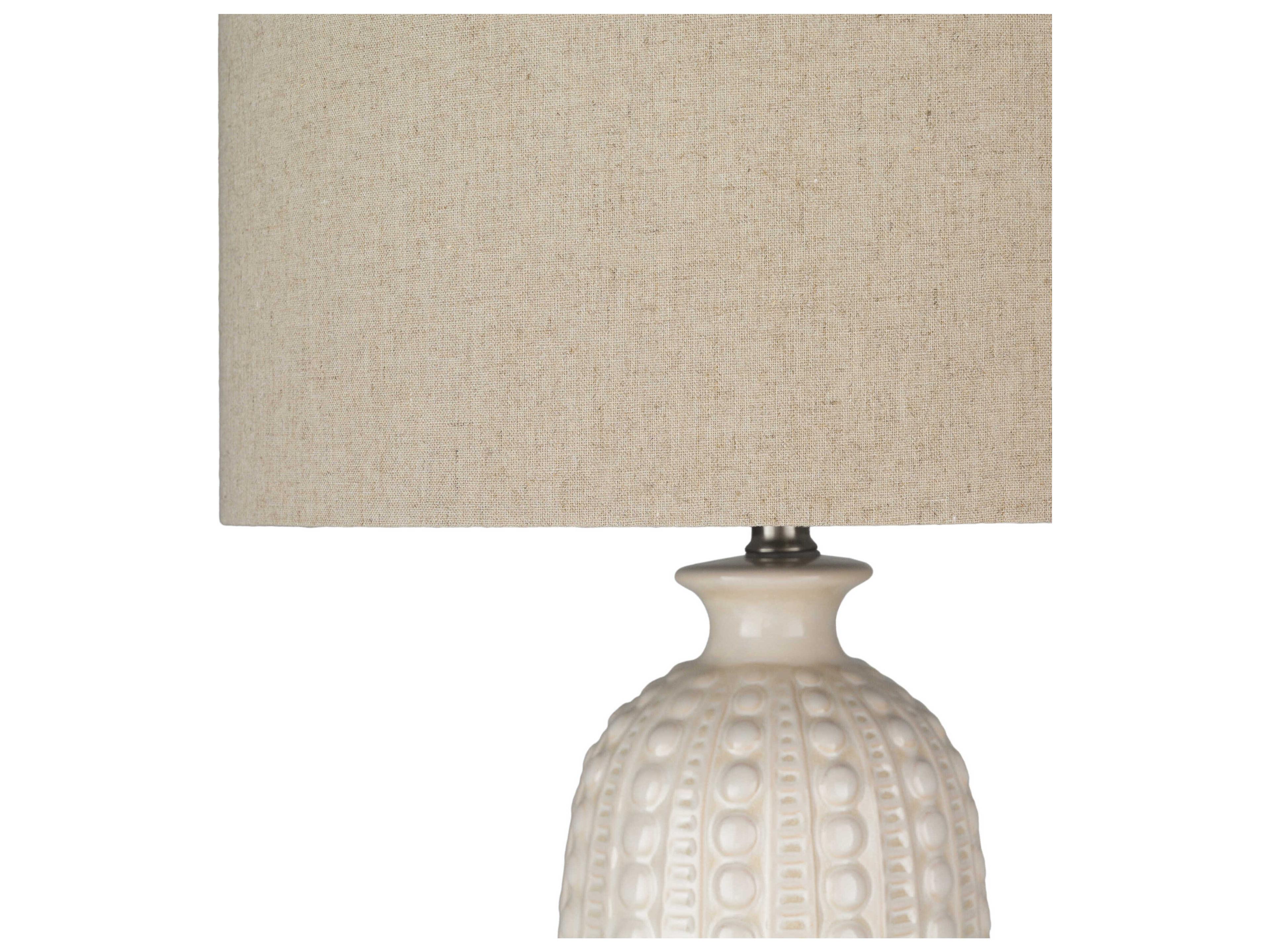 Surya Newell White Camel Linen Buffet Lamp
